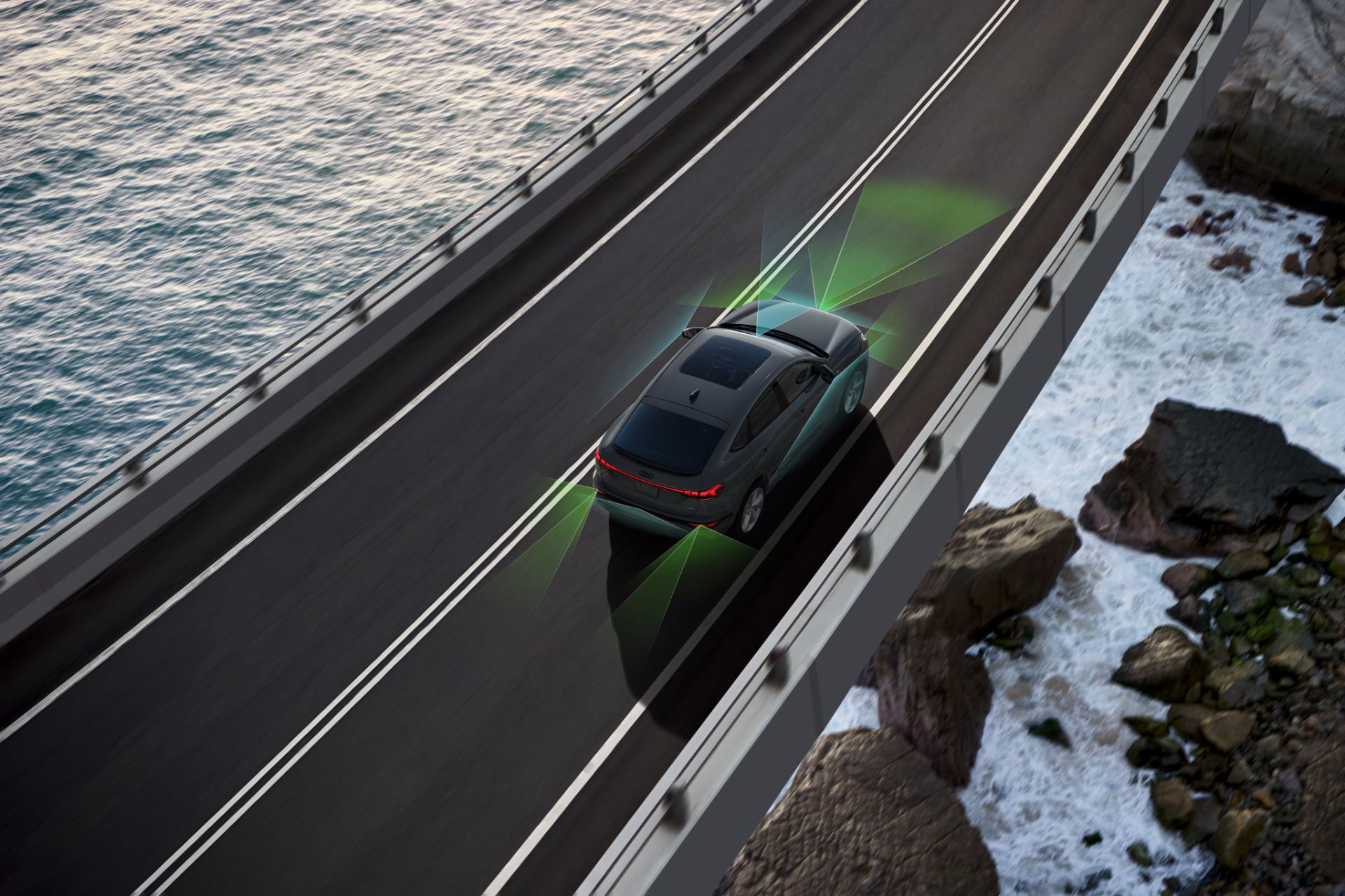 2027 audi q6 sportback e tron overhead coastal bridge sensor graphic