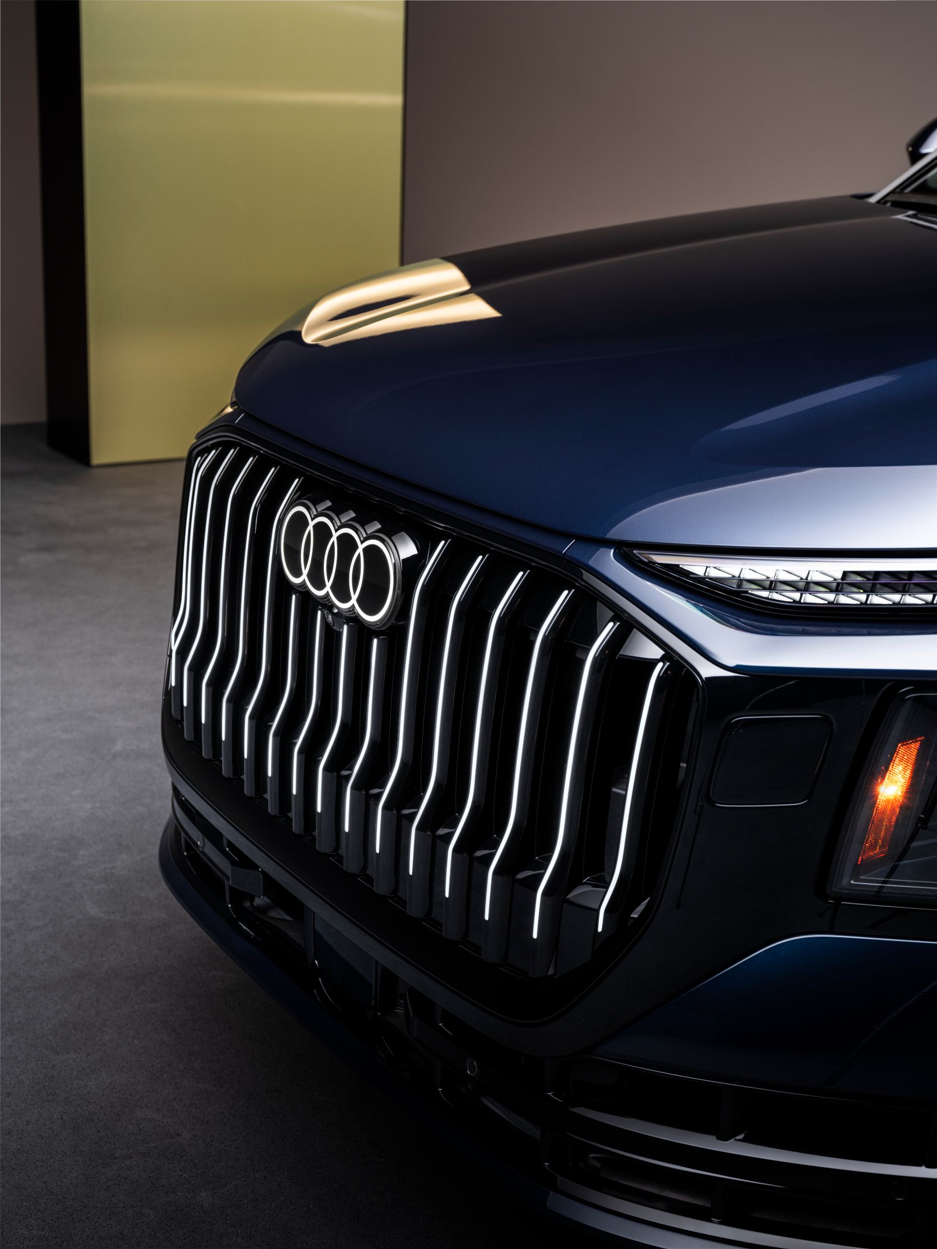 2026 audi q9 front grille close up blue