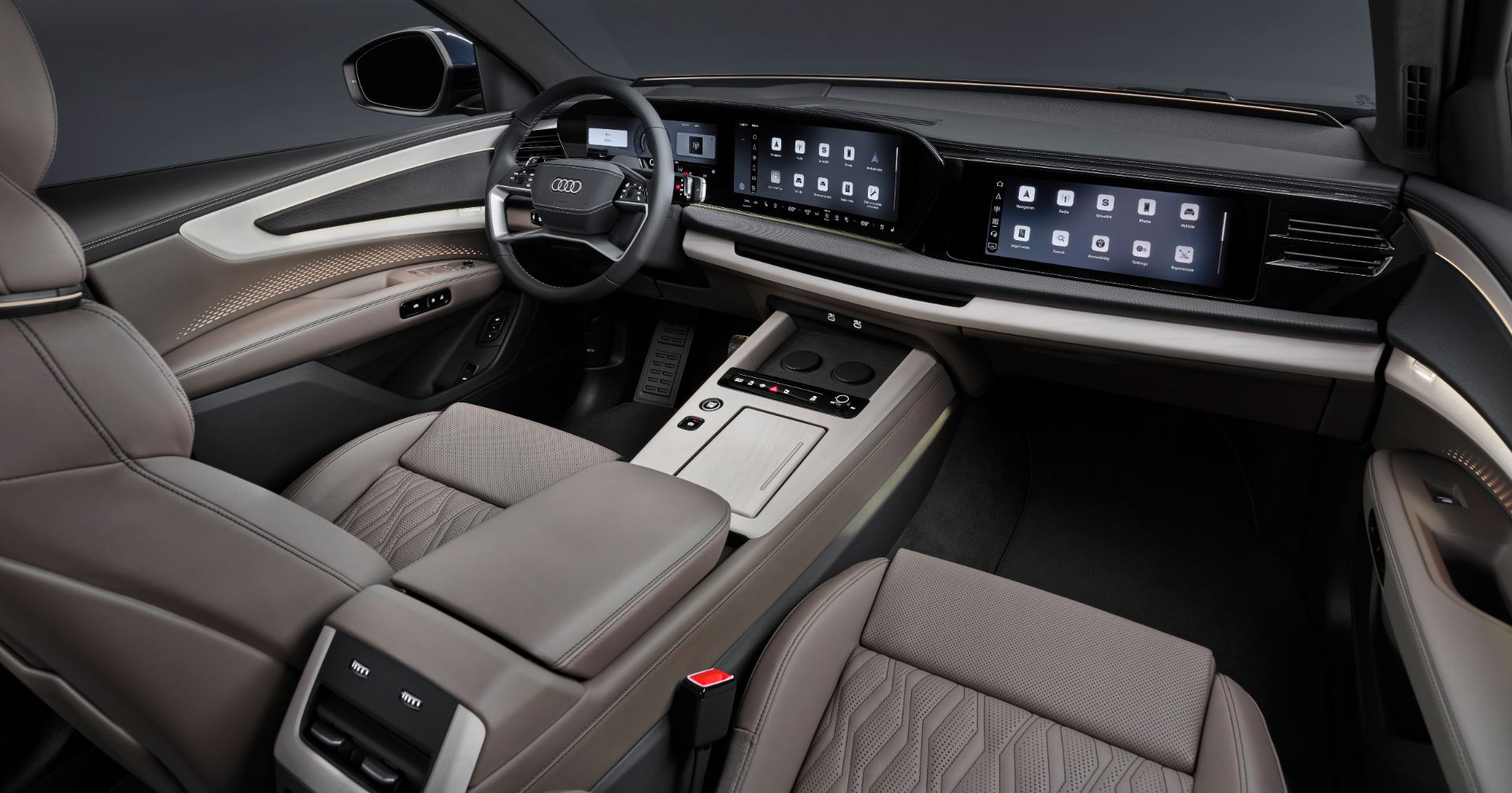 2026 audi q9 interior cockpit beige leather