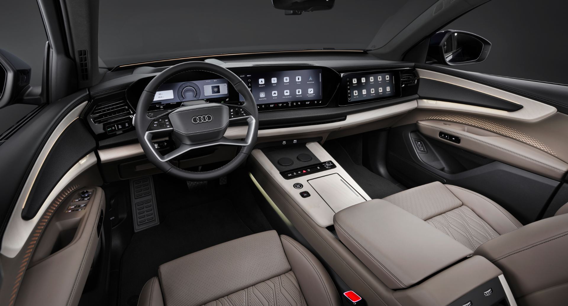 2026 audi q9 interior dashboard beige leather