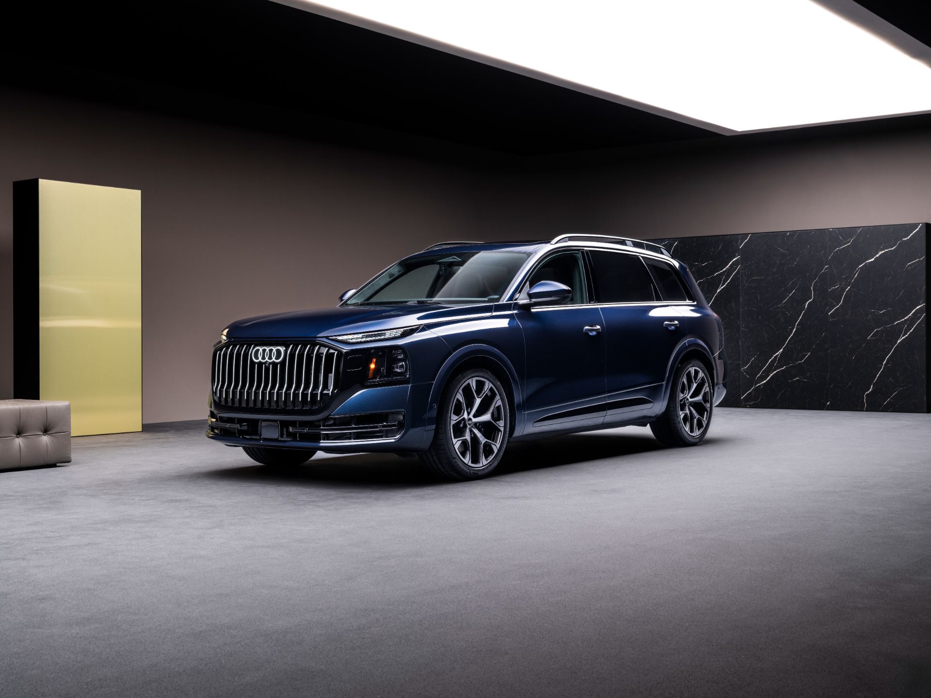 2027 audi q9 front three quarter marble blue