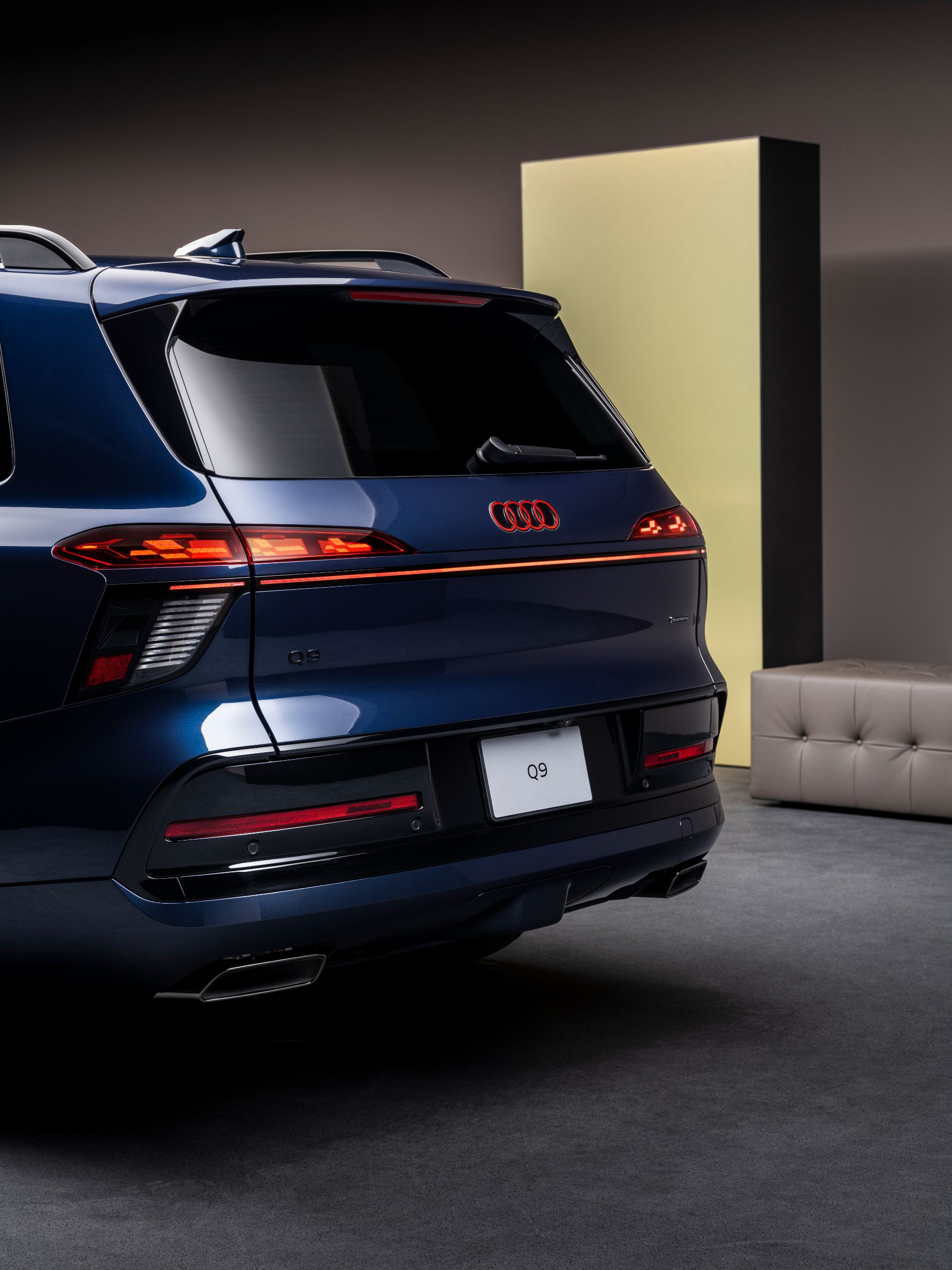 2027 audi q9 rear three quarter close up blue