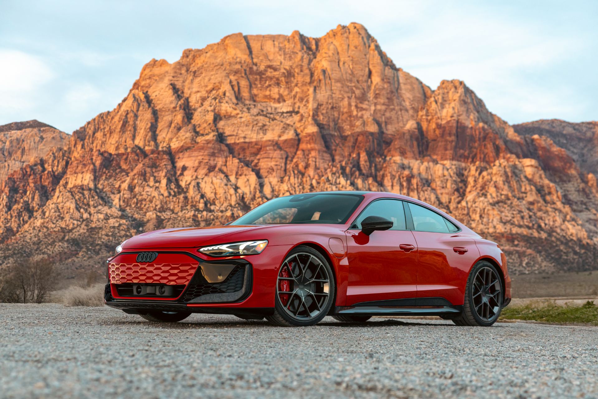 2026 audi rs e tron gt performance front three quarter red rocks red