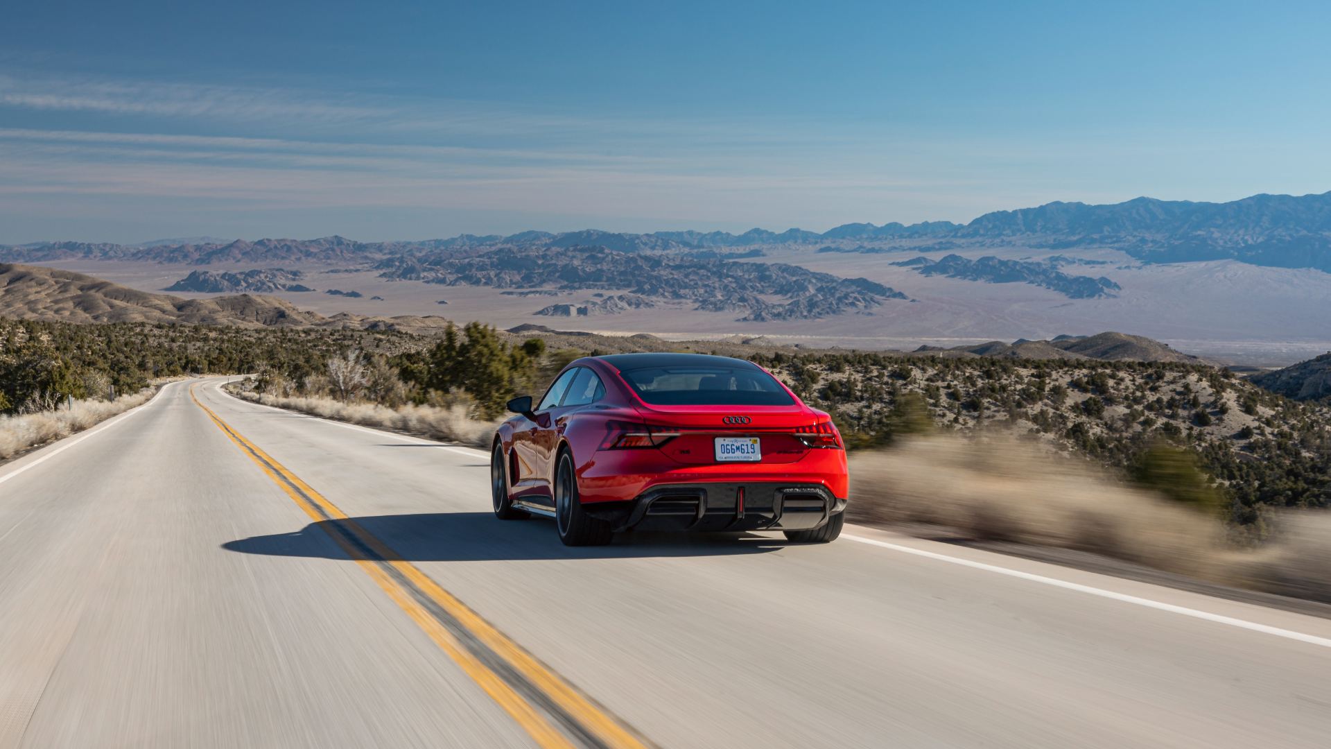 2026 audi rs e tron gt performance driving rear desert road red