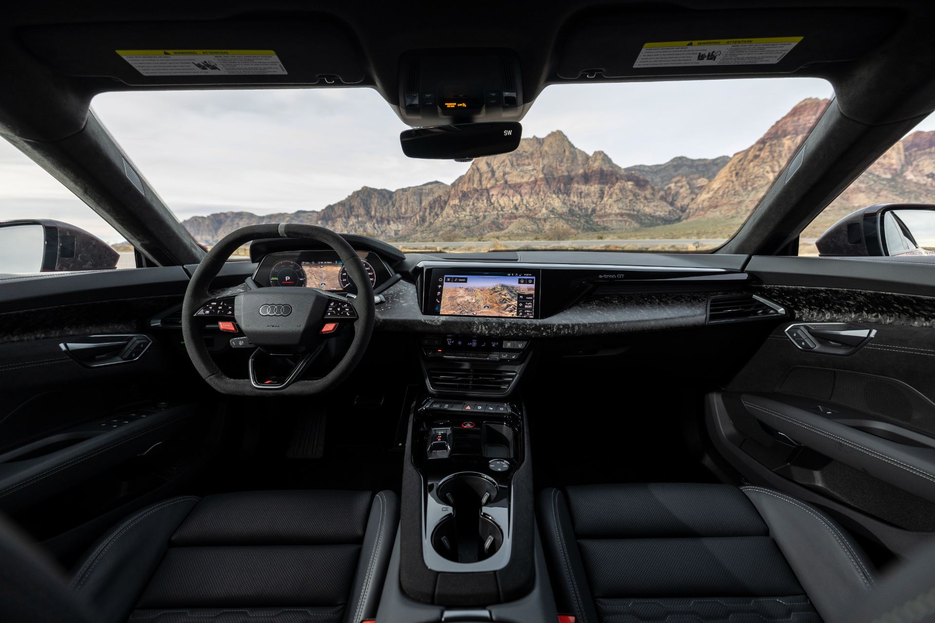 2026 audi rs e tron gt performance interior front view red rocks