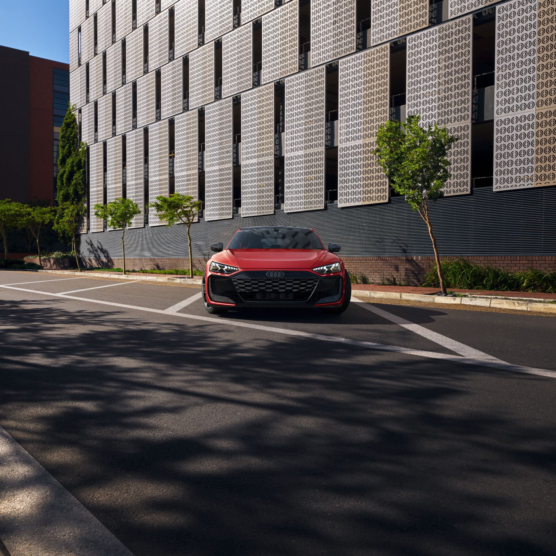 2026 audi rs e tron gt performance front city building red