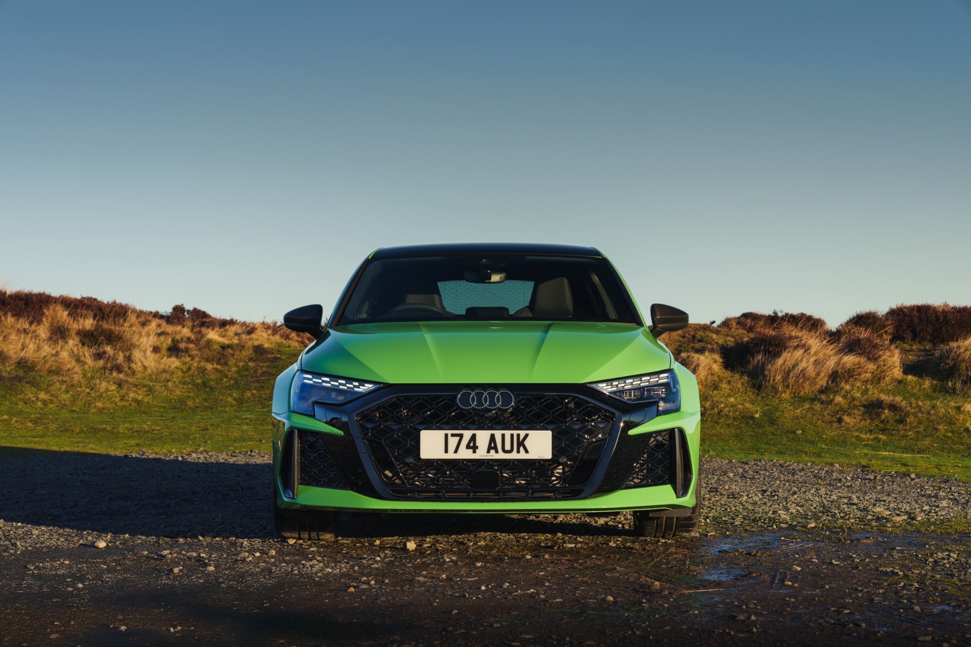 2025 audi rs 3 sportback front moorland green