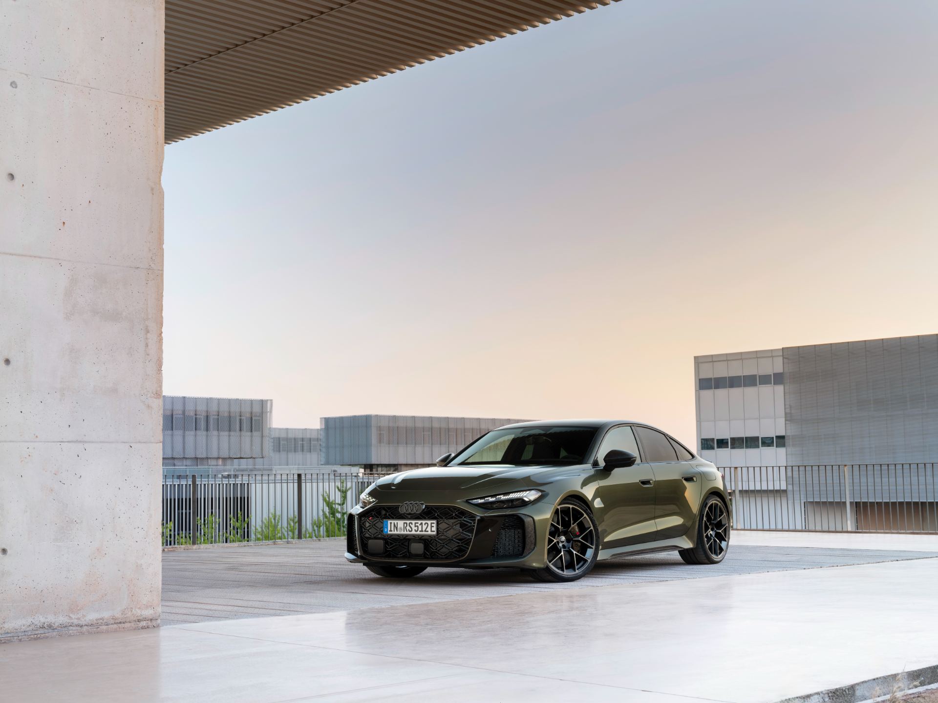 2026 audi rs 5 front three quarter building green
