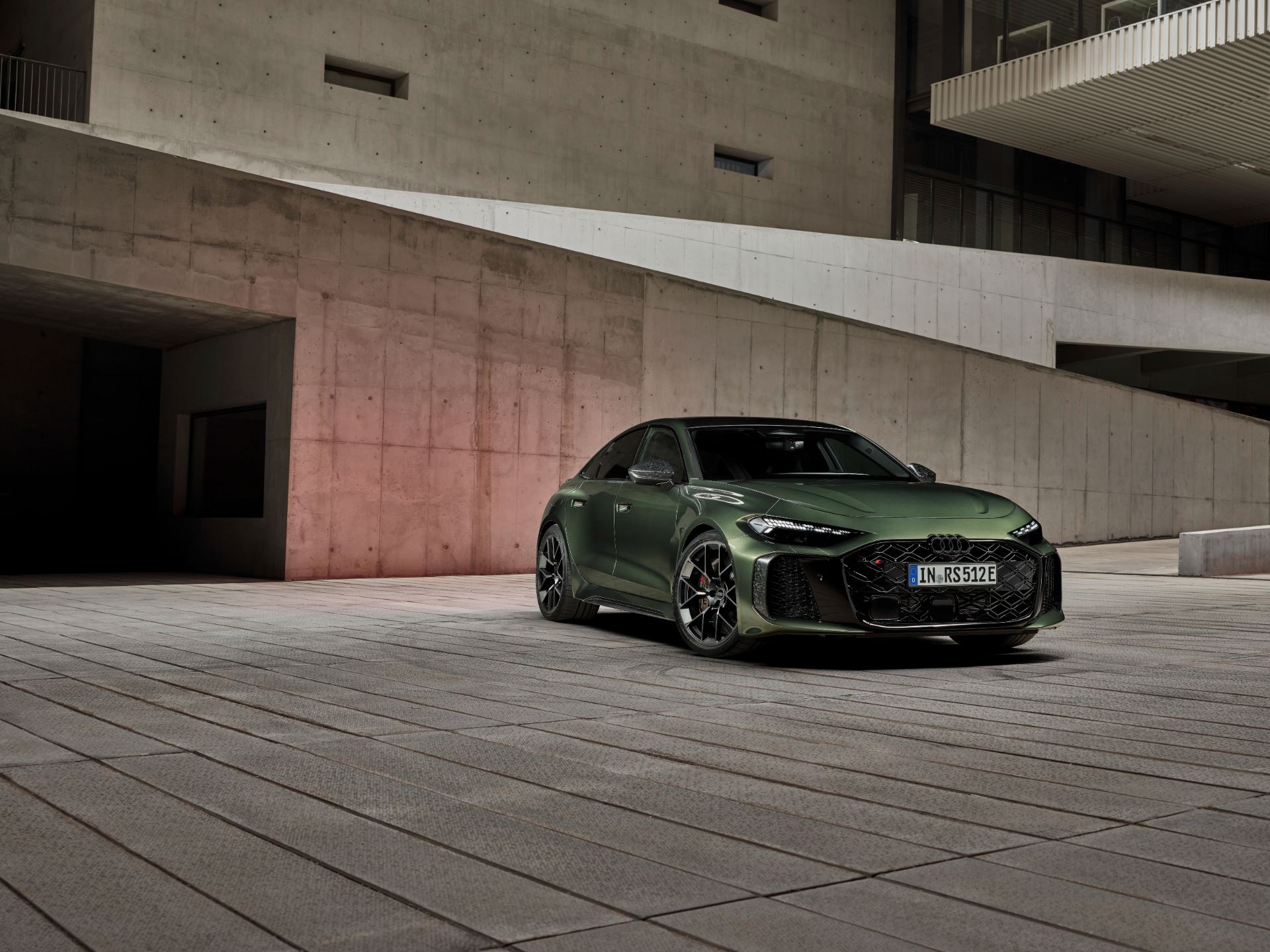 2026 audi rs 5 front three quarter architecture green