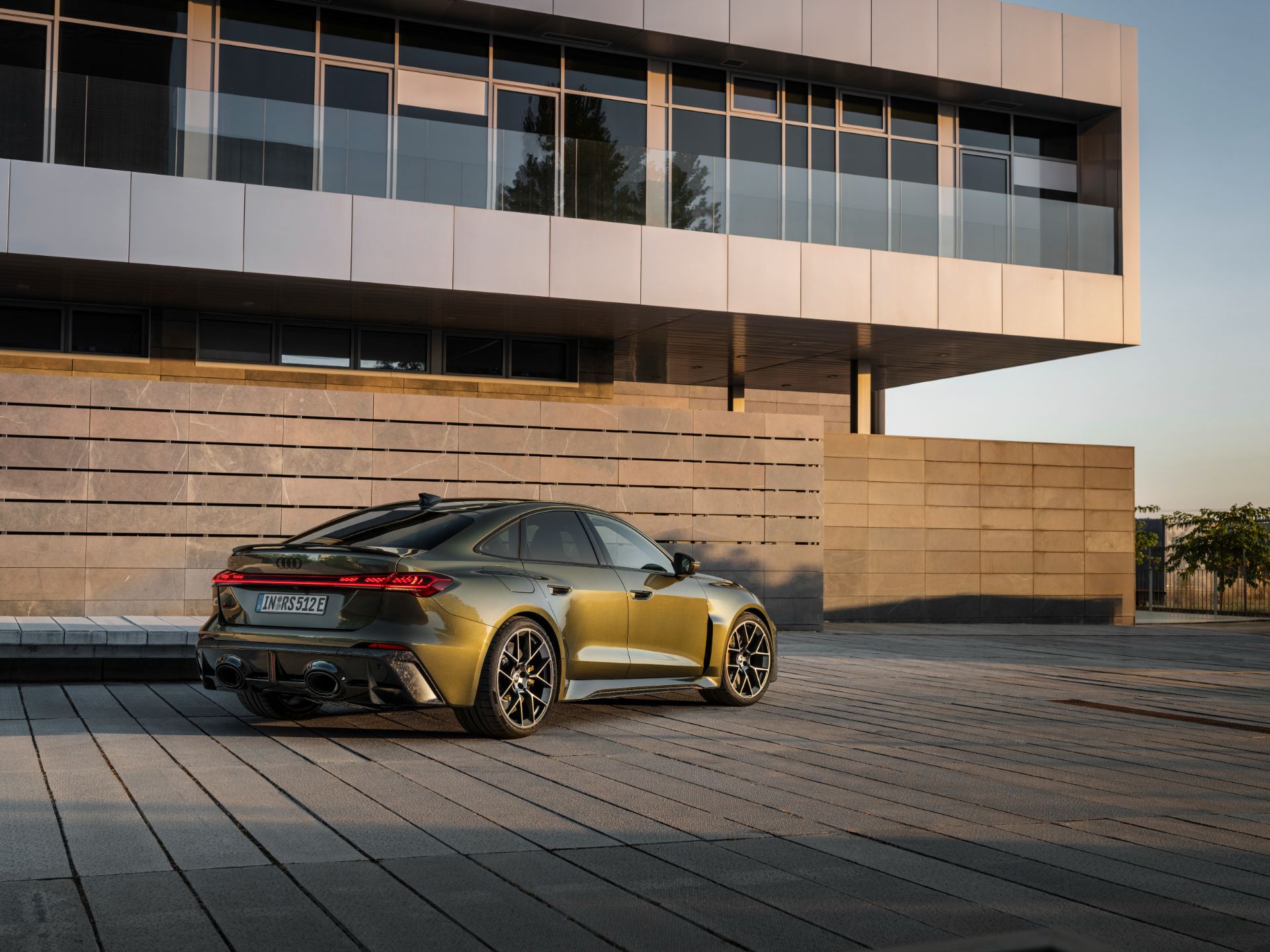 2026 audi rs 5 rear three quarter building green