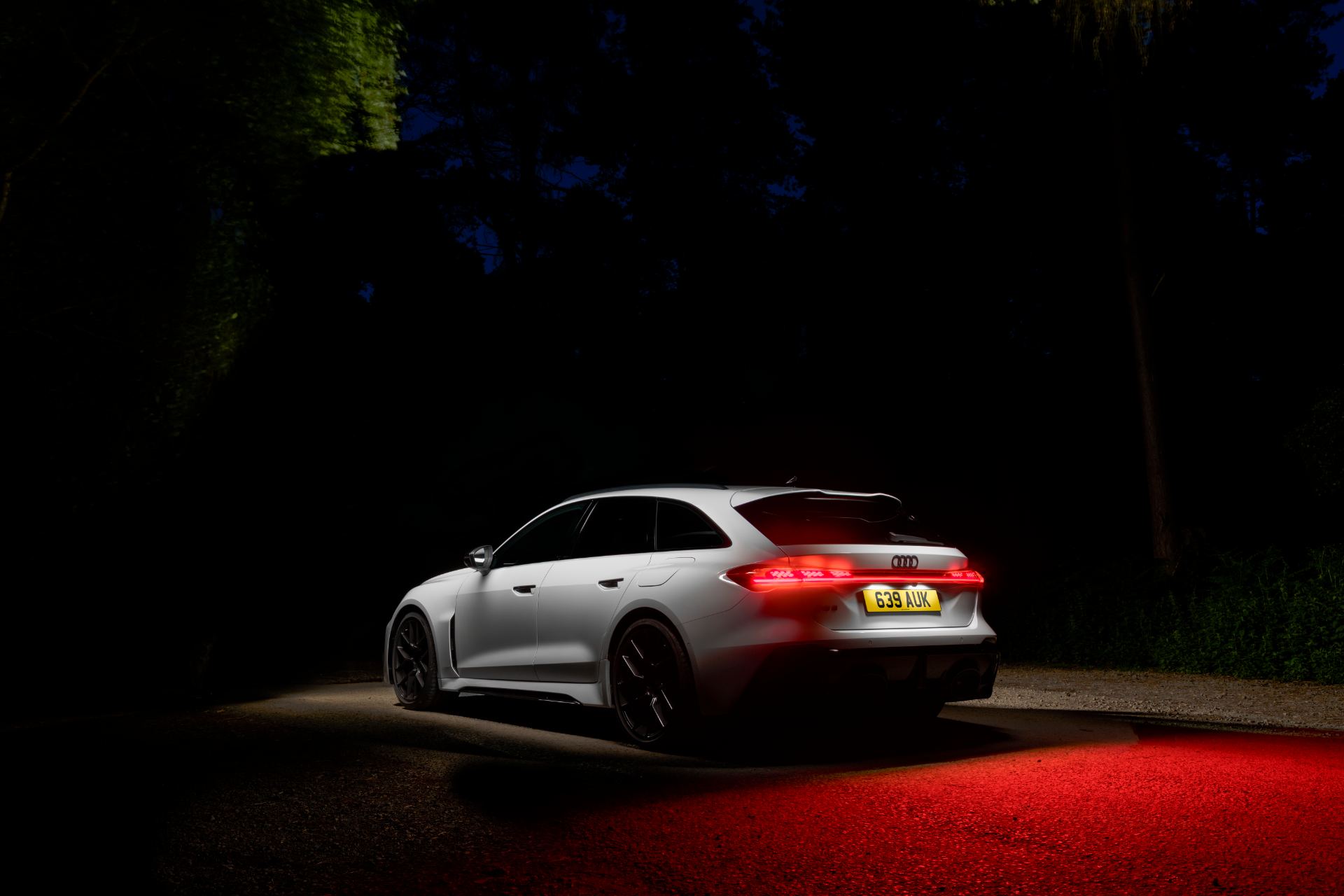 2026 audi rs 5 avant rear three quarter night red light white
