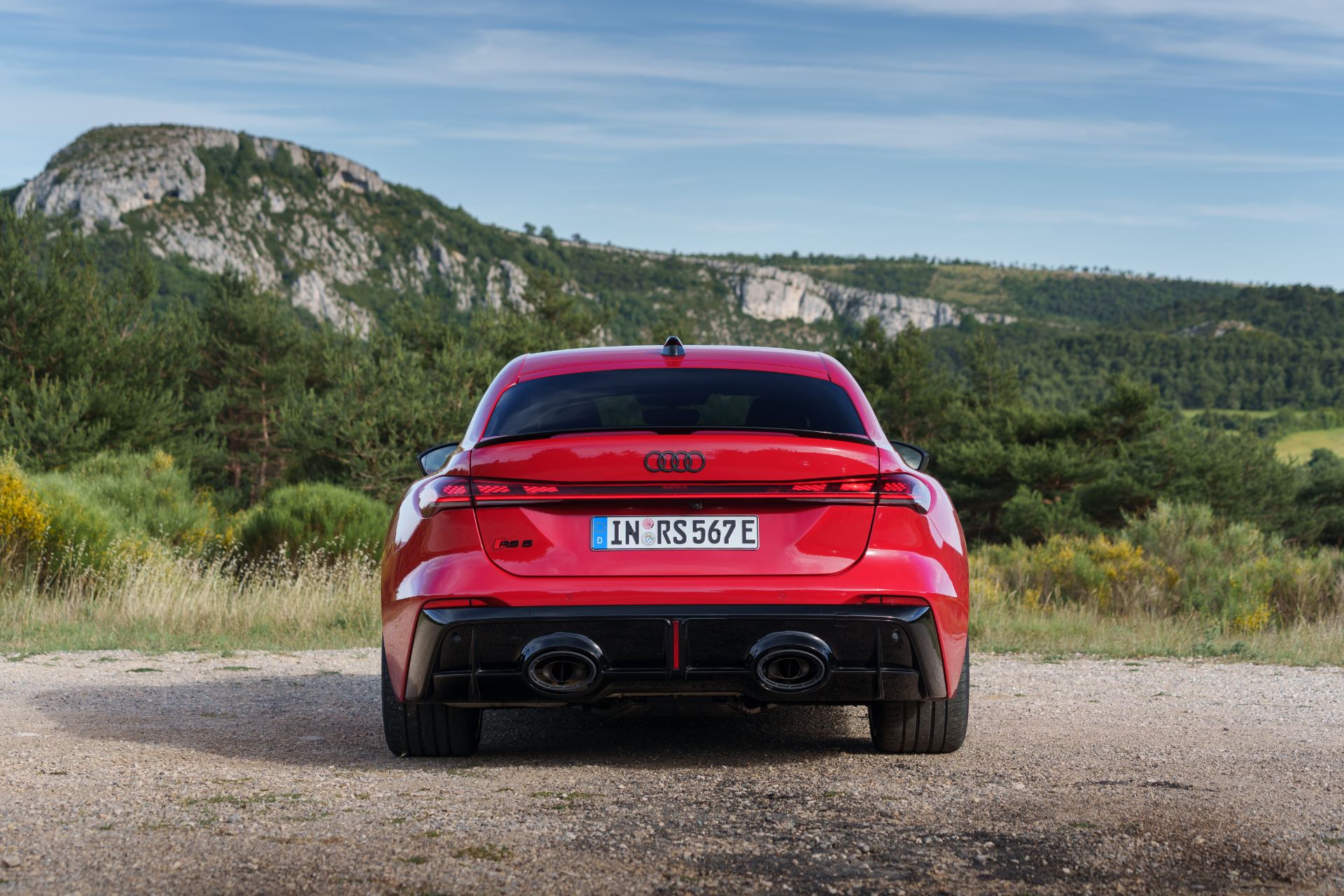 2026 audi rs 5 saloon rear hillside red