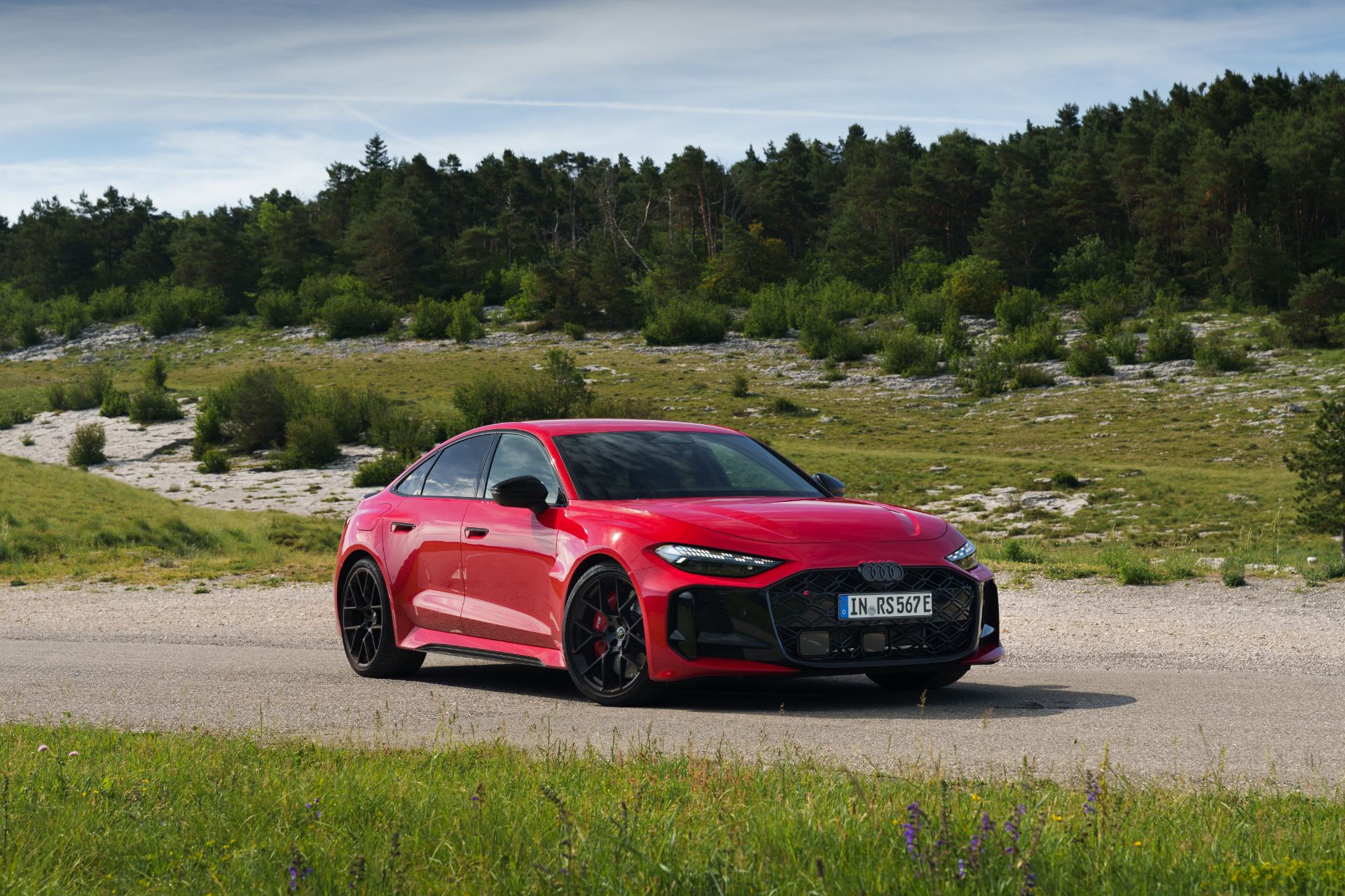 2026 audi rs 5 saloon front three quarter meadow red