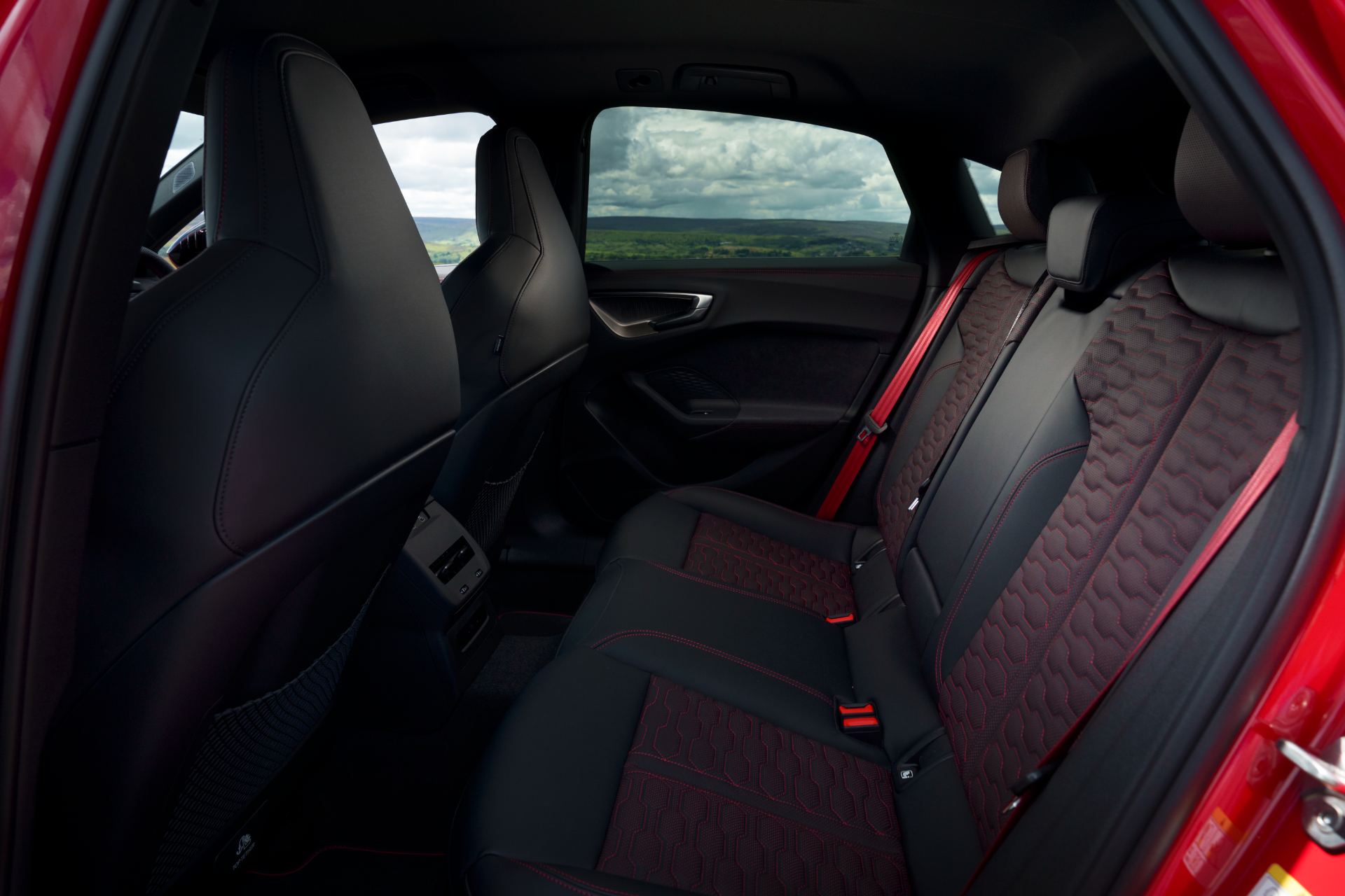 2026 audi rs 5 saloon interior rear seats red honeycomb
