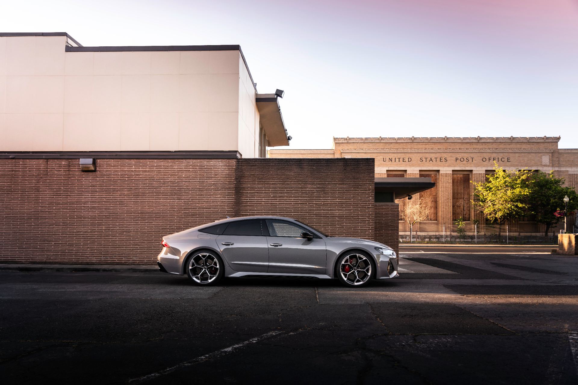 2026 audi rs 7 side profile post office nardo grey
