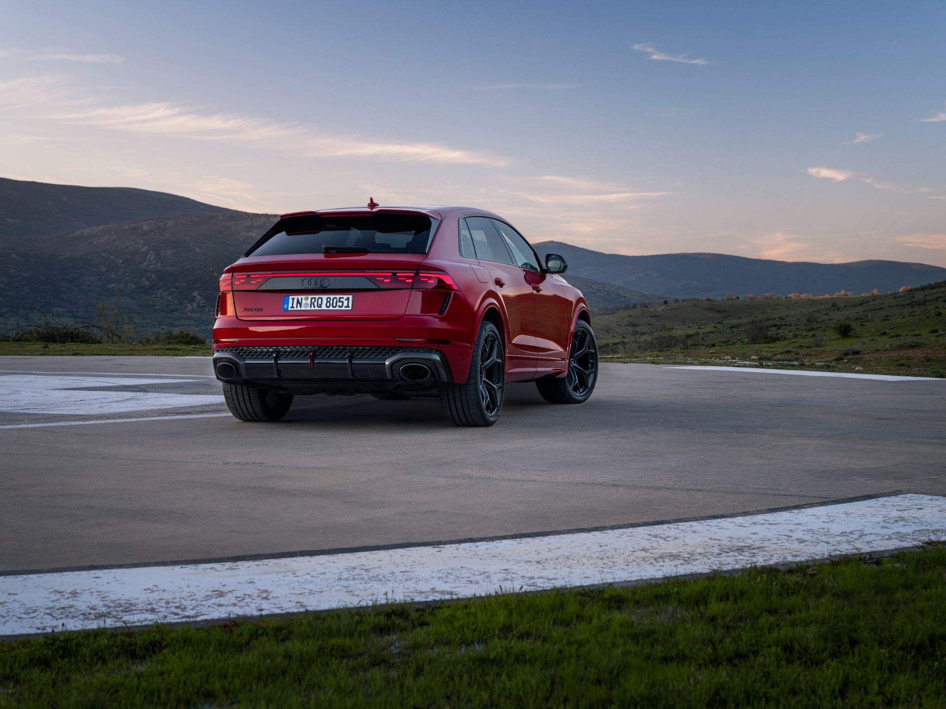 2027 audi rs q8 performance rear three quarter track red