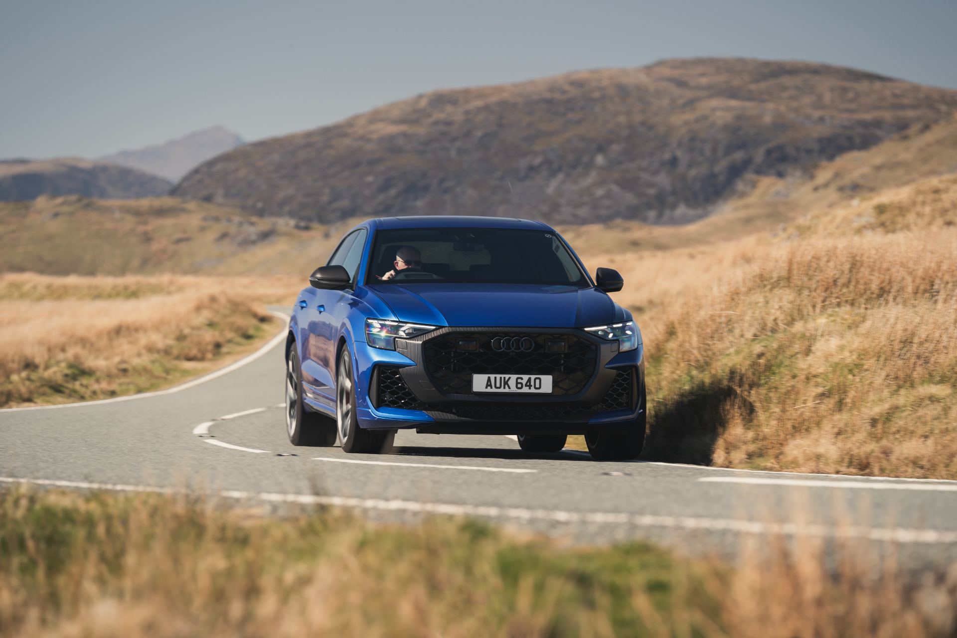 2026 audi rs q8 performance driving front bend blue
