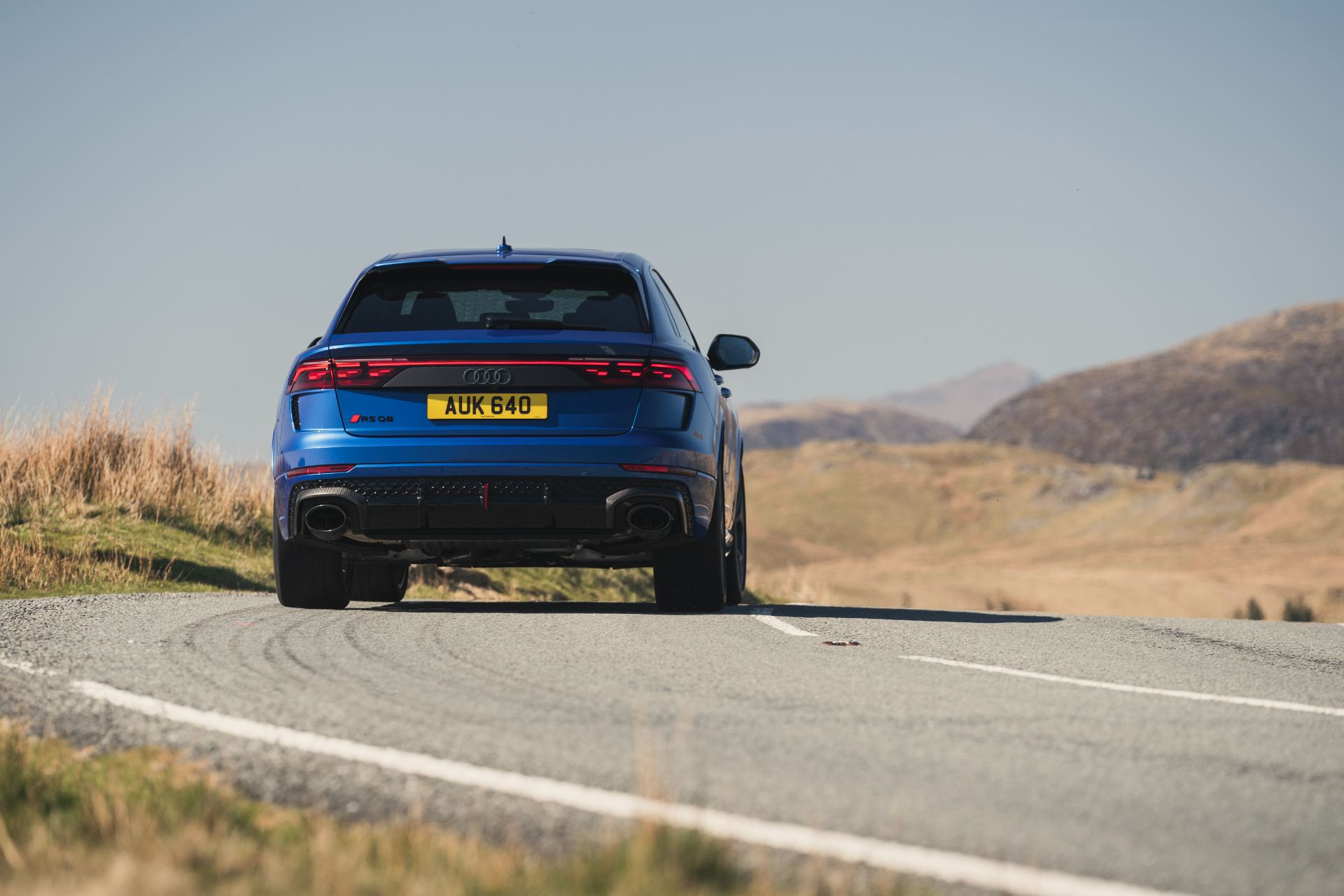 2026 audi rs q8 performance driving rear blue