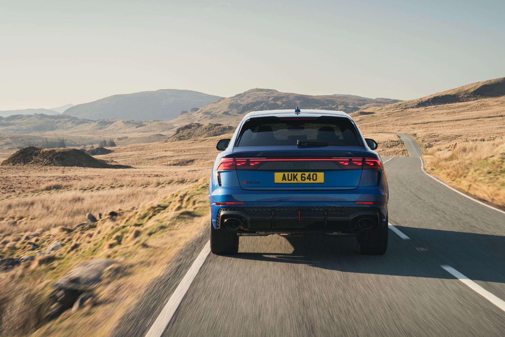 2026 audi rs q8 performance driving rear valley blue