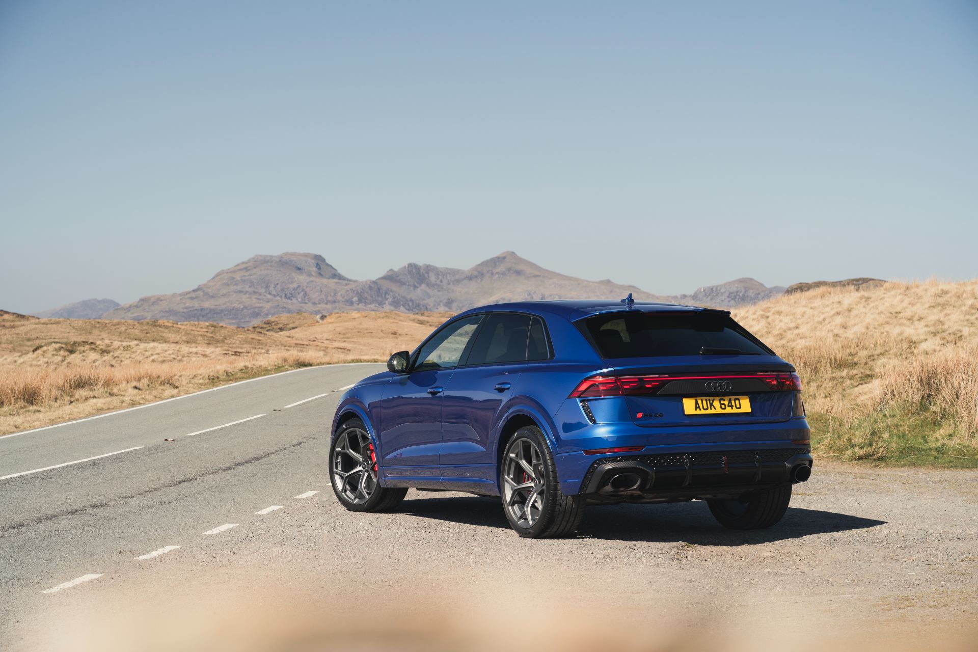 2026 audi rs q8 performance rear three quarter blue