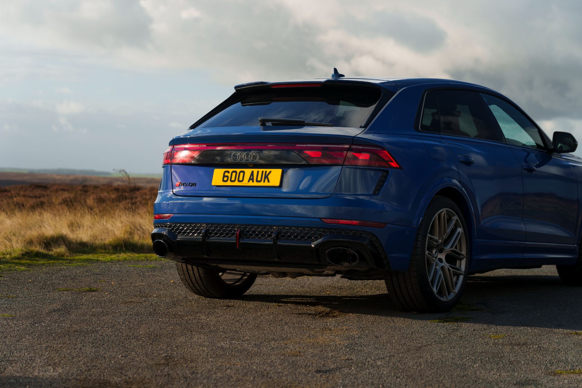 2026 audi rs q8 rear three quarter exhaust blue
