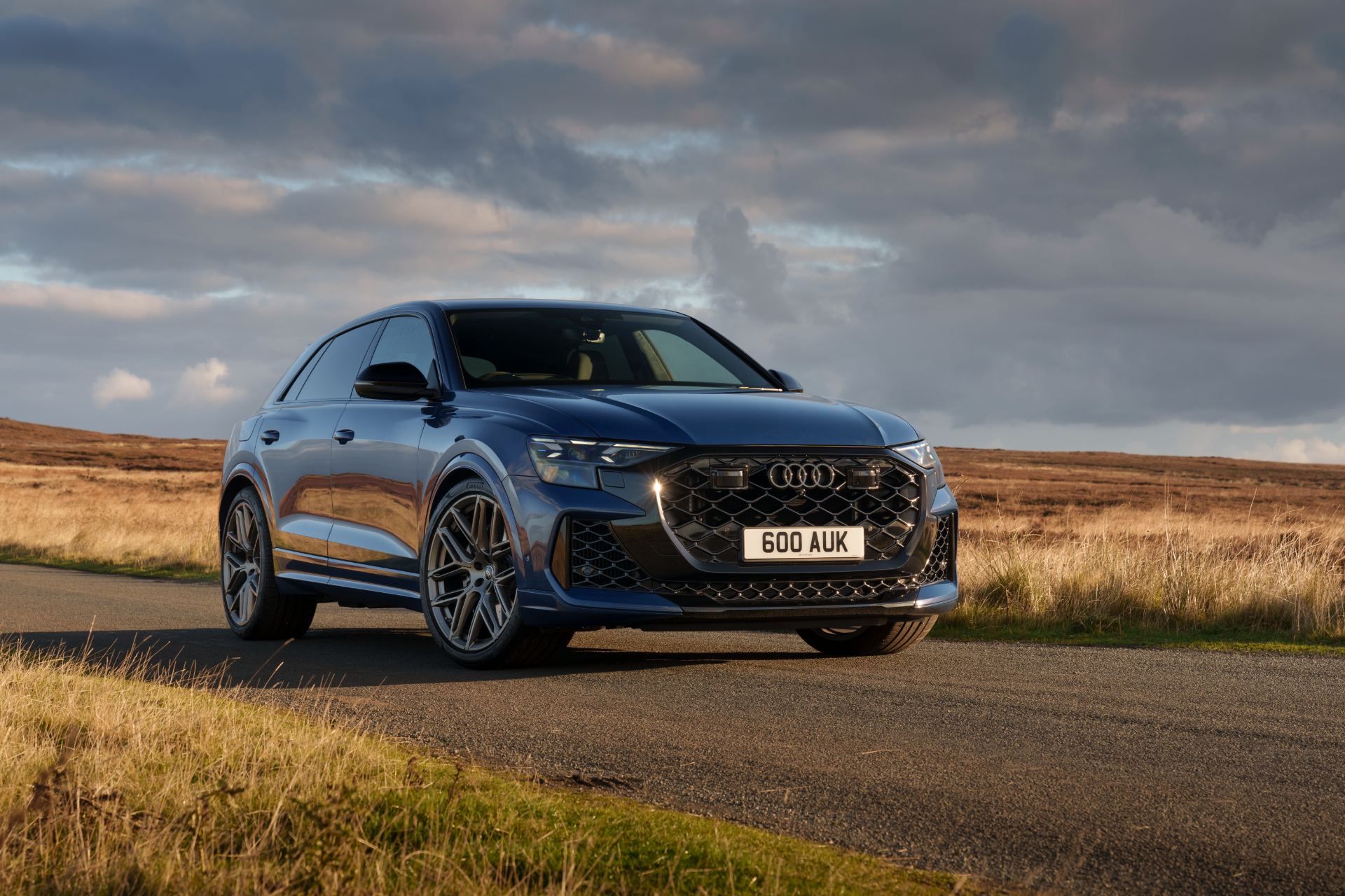 2026 audi rs q8 front three quarter blue