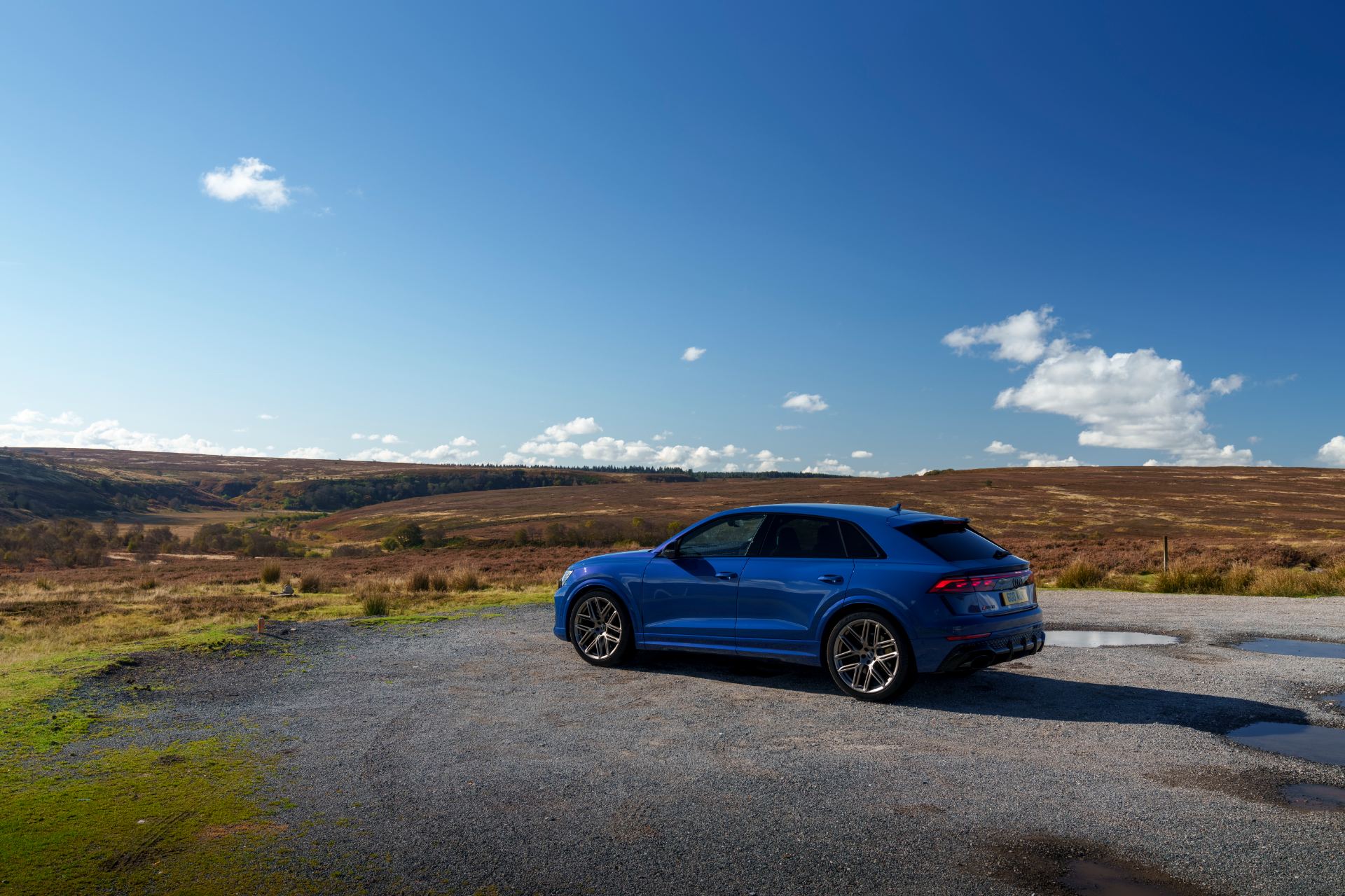 2026 audi rs q8 rear three quarter landscape blue