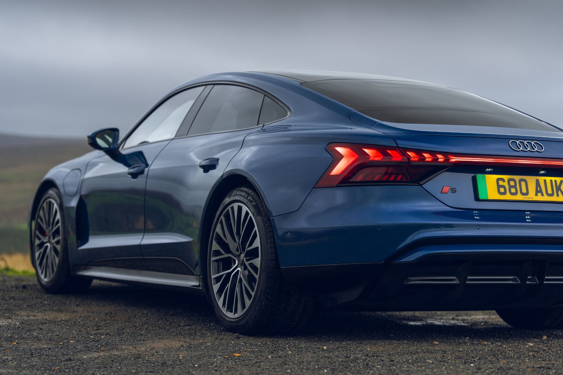 2026 audi s e tron gt quattro rear three quarter close up blue