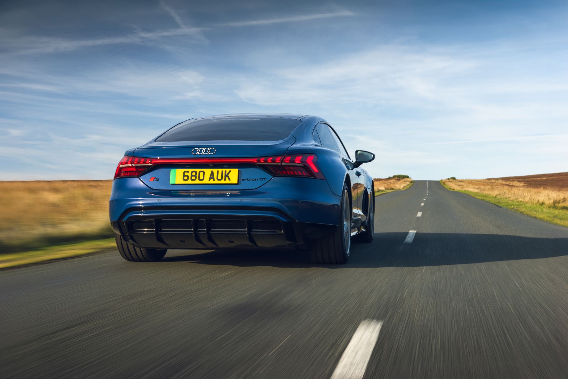 2026 audi s e tron gt quattro driving rear blue