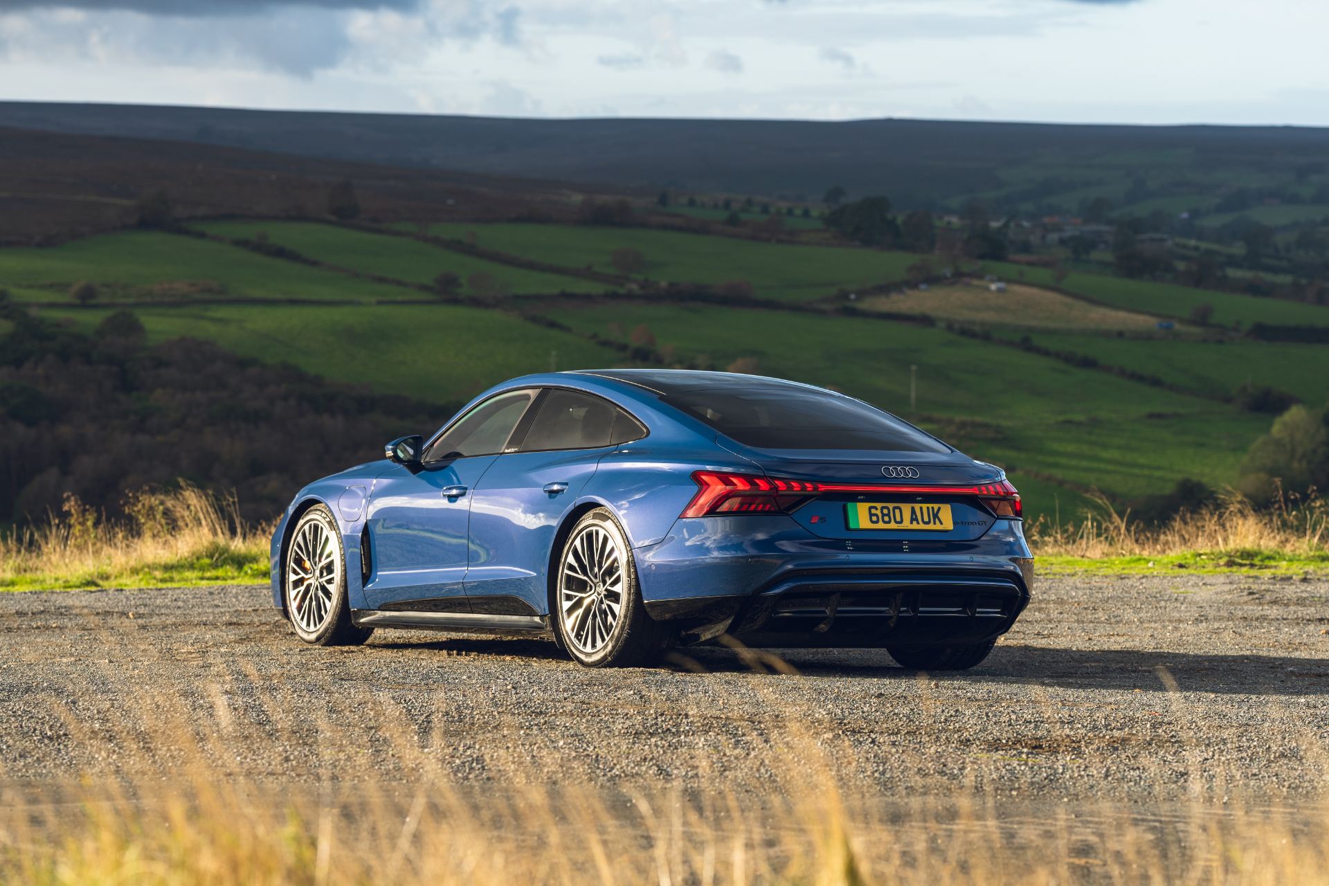 2026 audi s e tron gt quattro rear three quarter valley blue