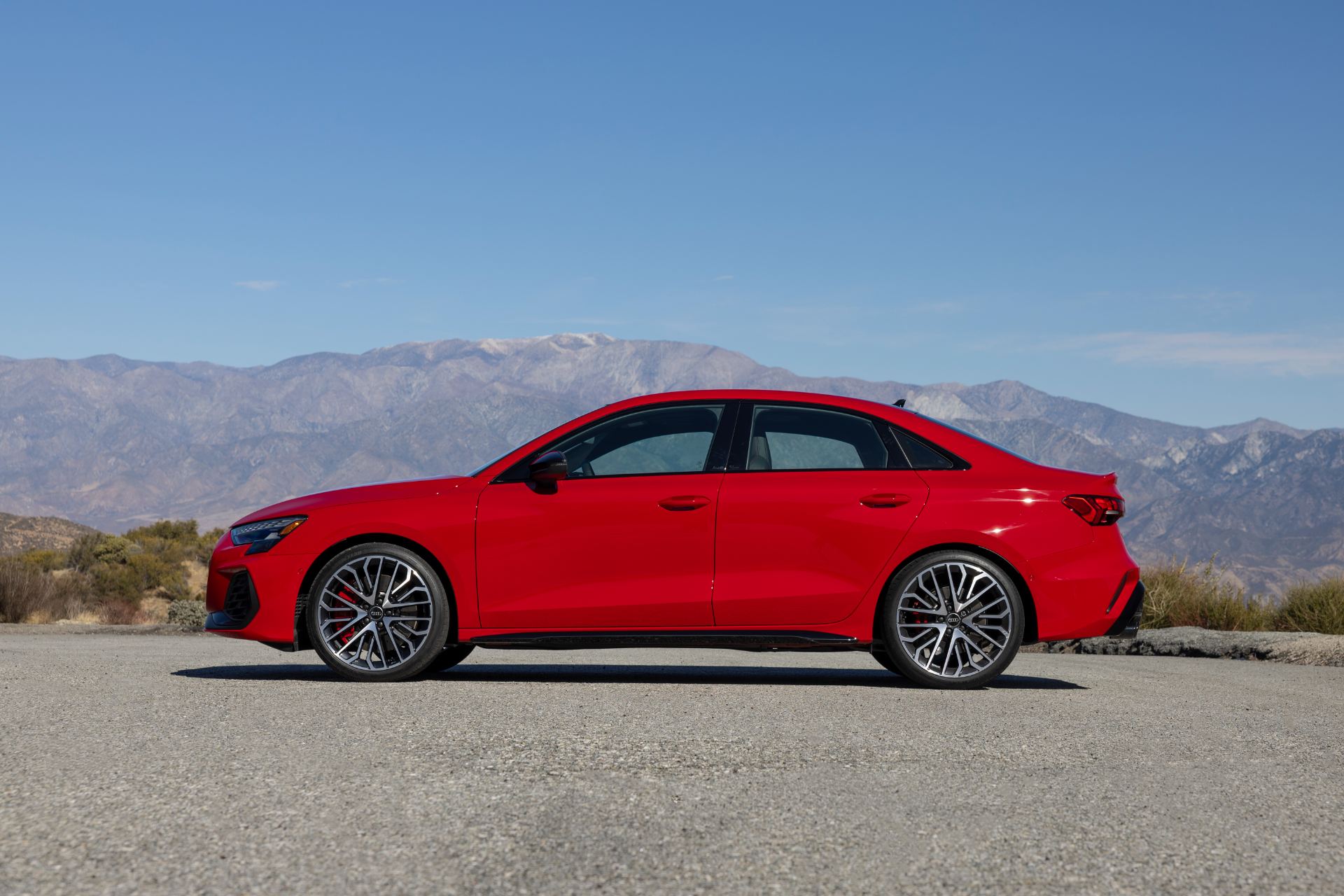 2026 audi s3 side profile mountains red