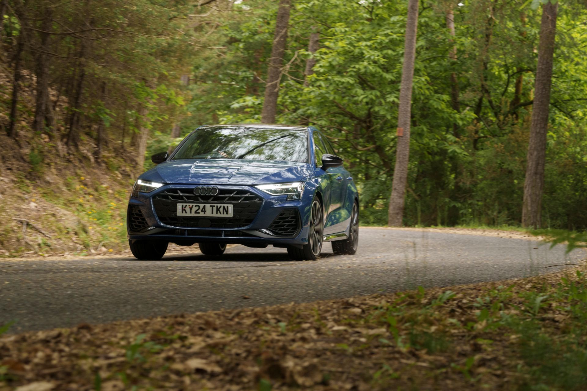 2025 audi s3 saloon front three quarter forest blue