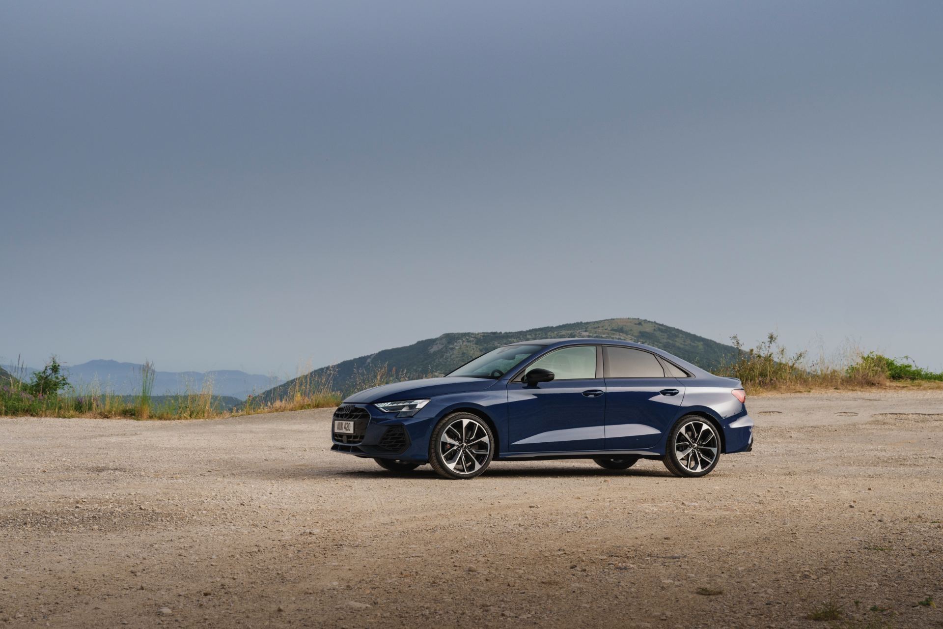 2025 audi s3 saloon front three quarter distant blue