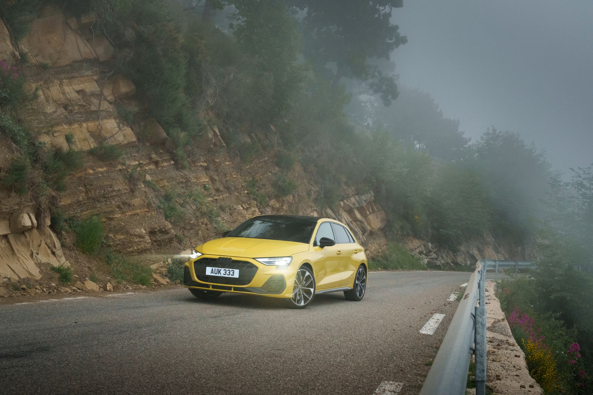 2025 audi s3 sportback driving front mist yellow