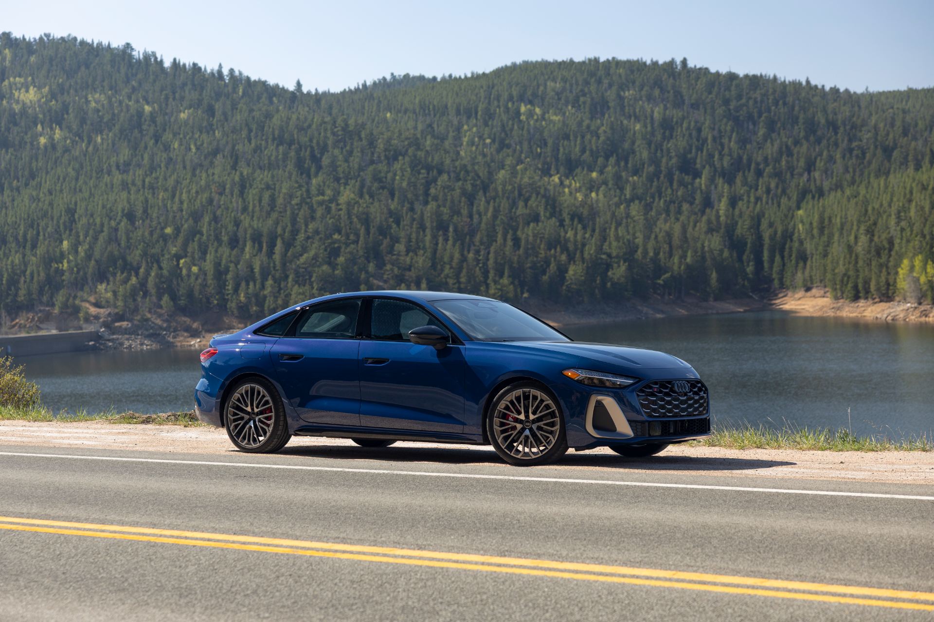 2026 audi s5 front three quarter lake blue