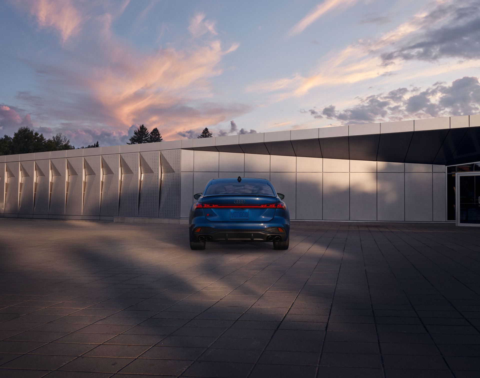 2026 audi s5 rear dusk building blue