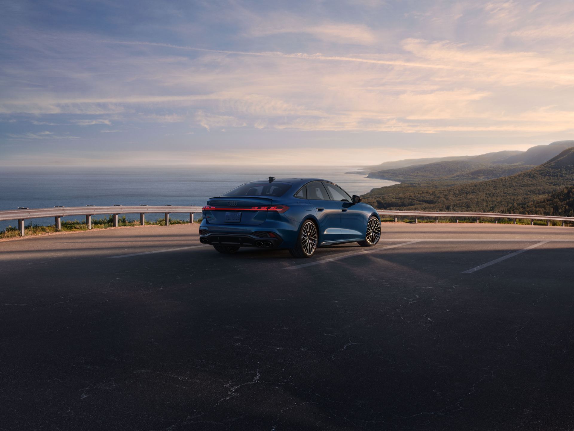 2026 audi s5 rear three quarter coast dusk blue