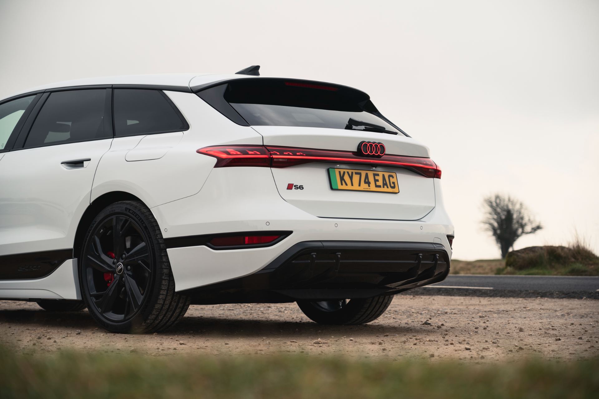 2026 audi s6 avant e tron rear three quarter close white