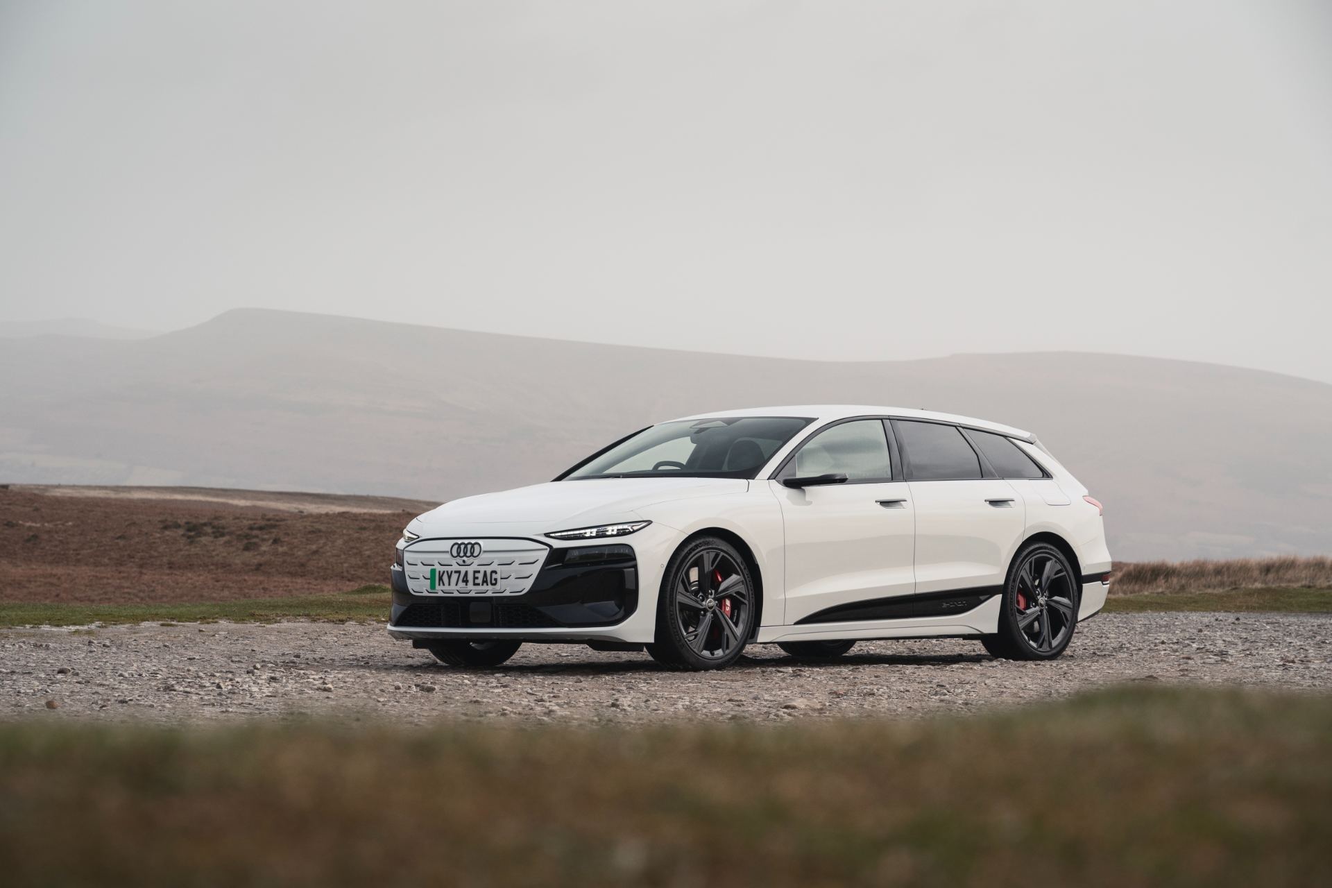 2026 audi s6 avant e tron front three quarter moorland white