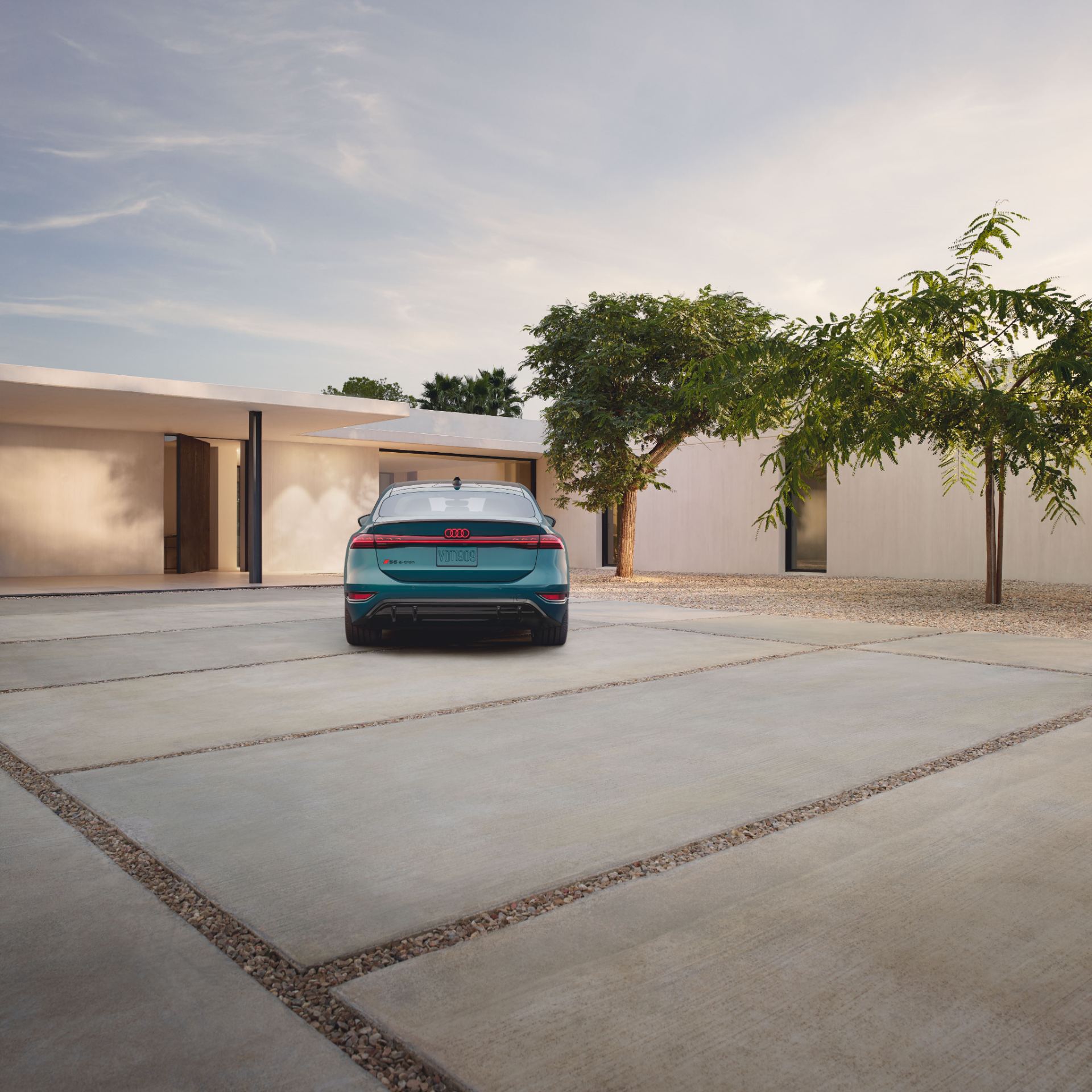 2027 audi s6 sportback e tron rear courtyard teal