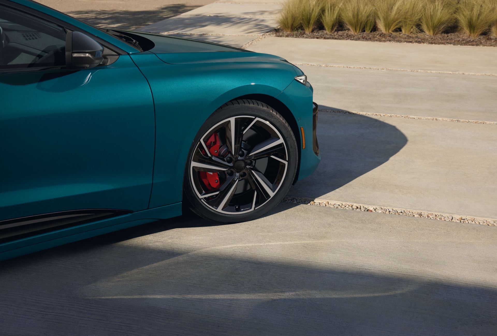 2027 audi s6 sportback e tron front wheel red brake caliper teal