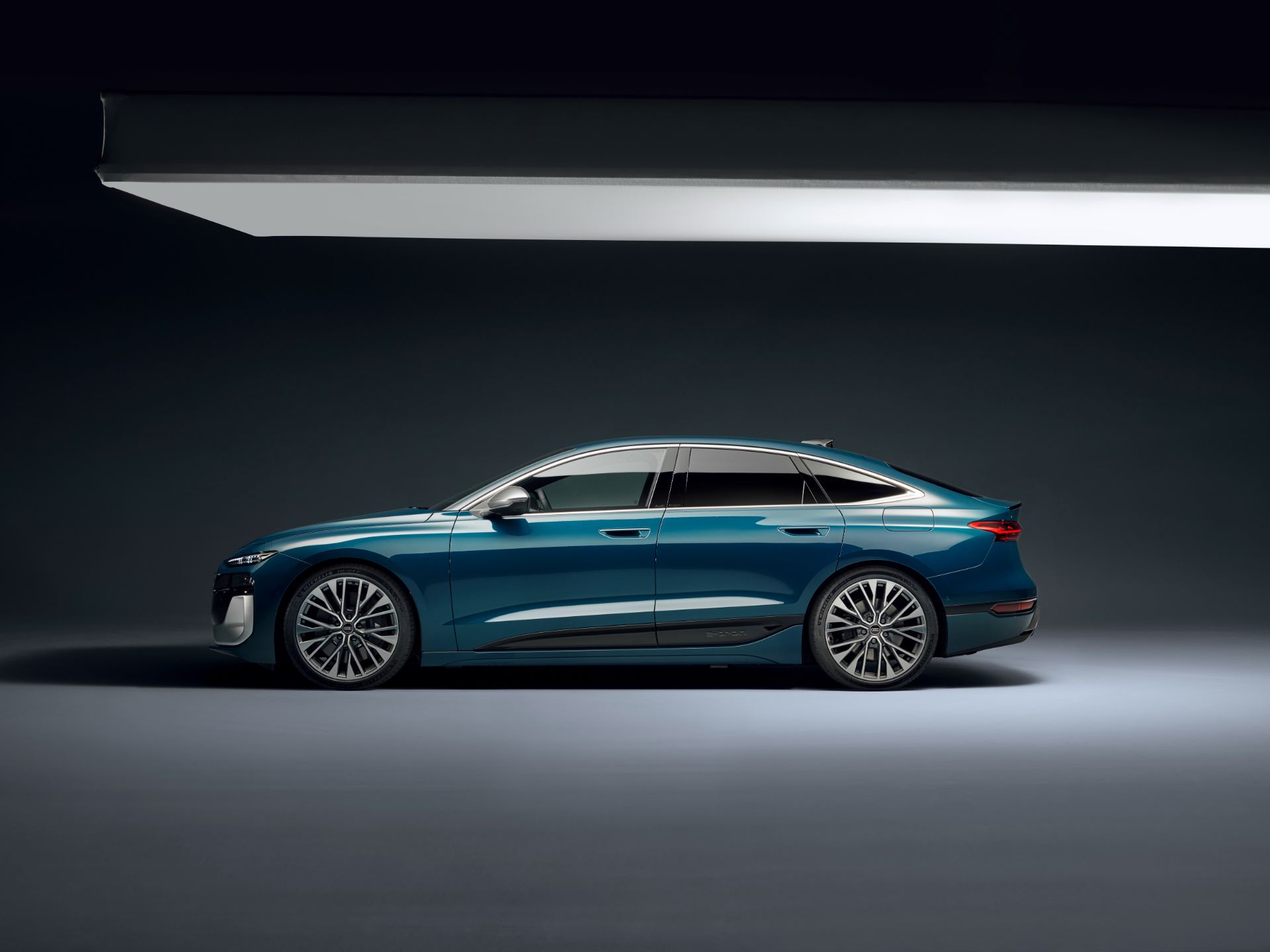 2026 audi s6 sportback e tron side profile studio teal