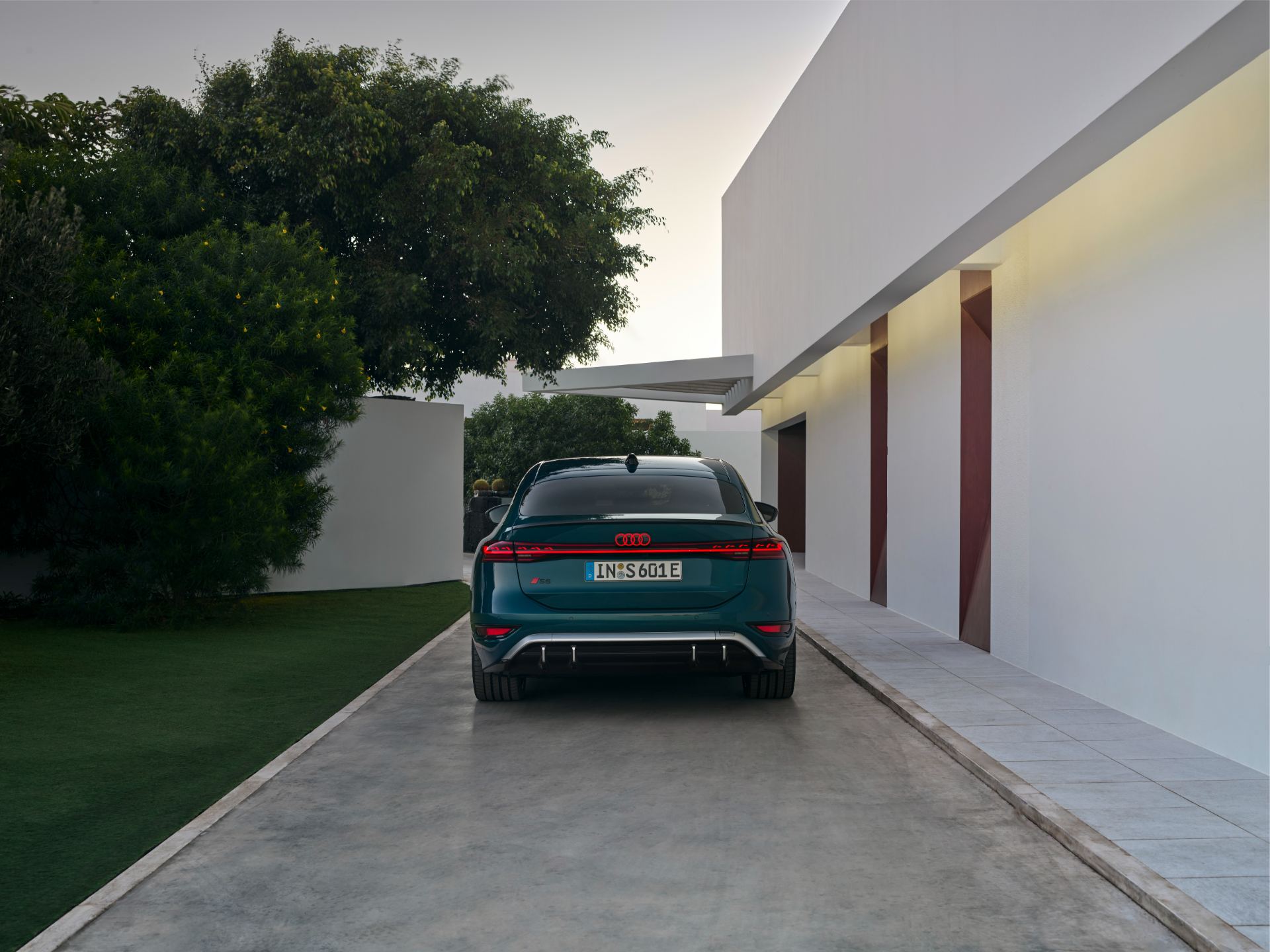2026 audi s6 sportback e tron rear villa driveway teal