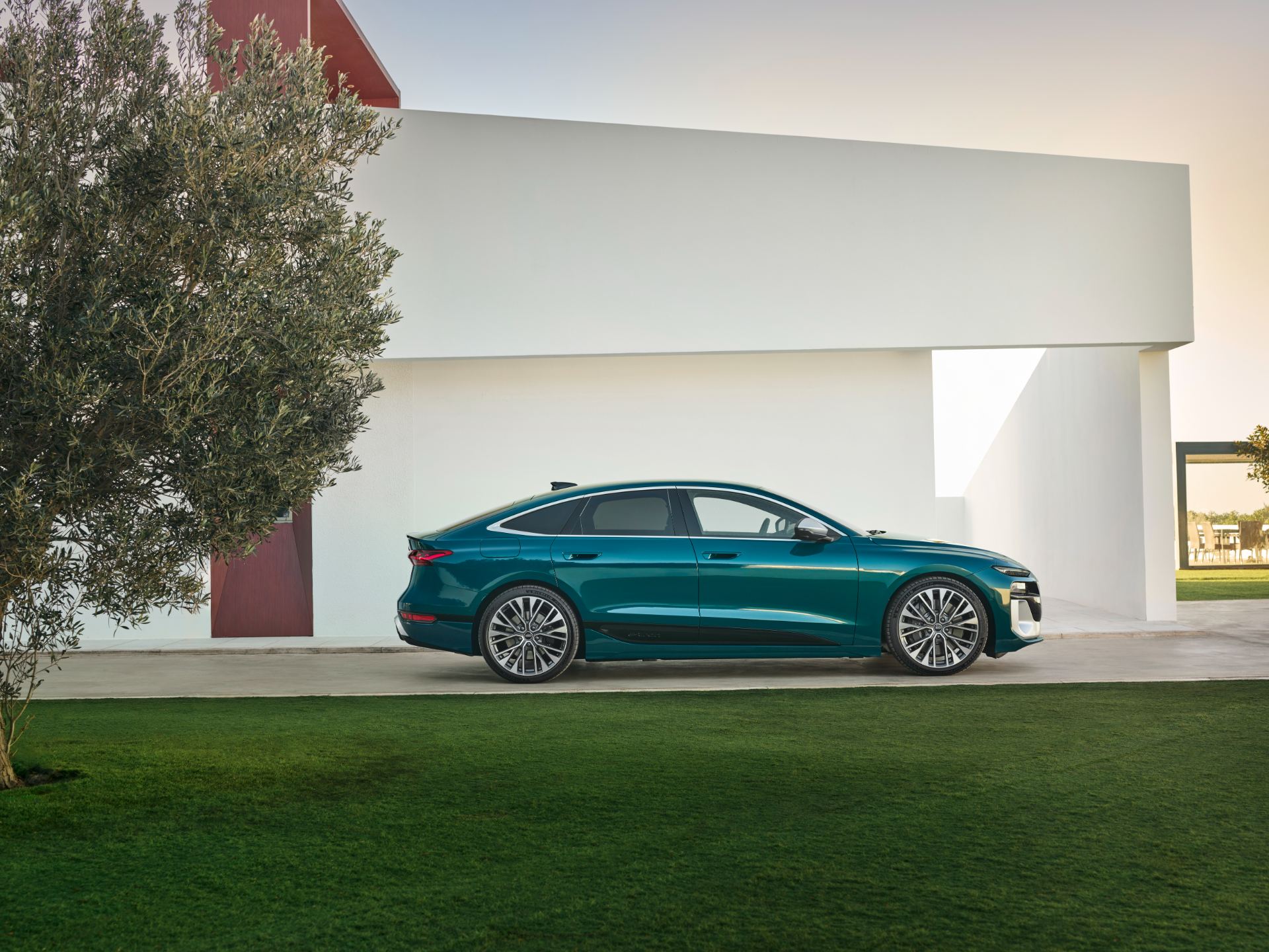 2026 audi s6 sportback e tron side profile villa teal