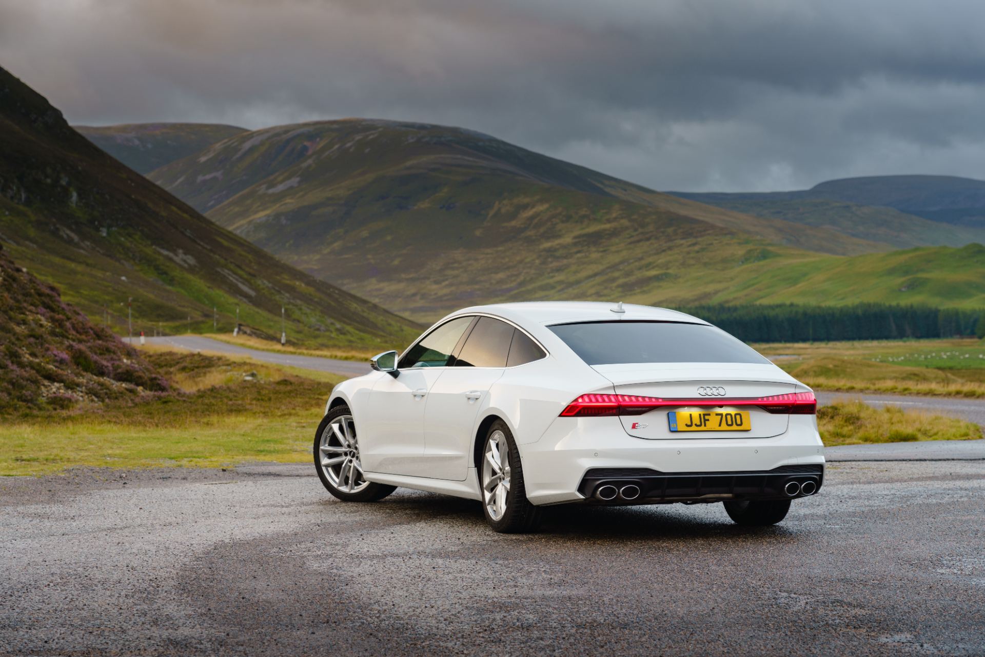 audi s7 sportback rear three quarter glen road white