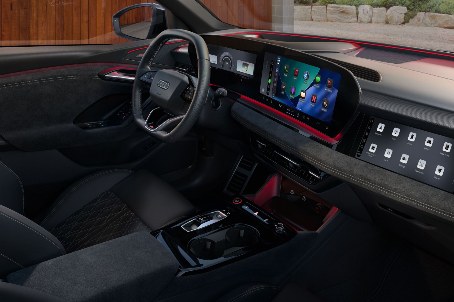 2027 audi sq6 e tron interior dashboard red ambient lighting