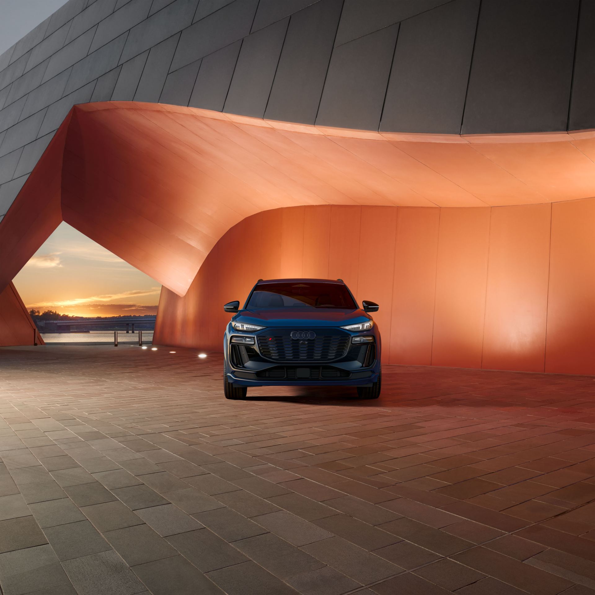 2027 audi sq6 e tron front orange sculpture blue
