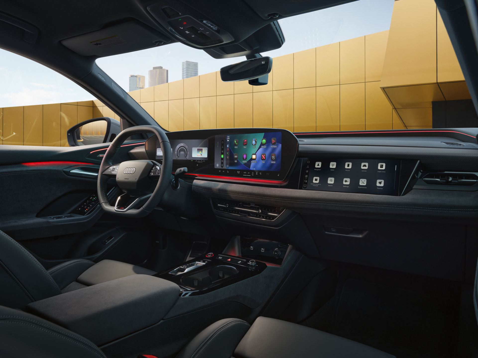 2027 audi sq6 sportback e tron interior dashboard red ambient lighting