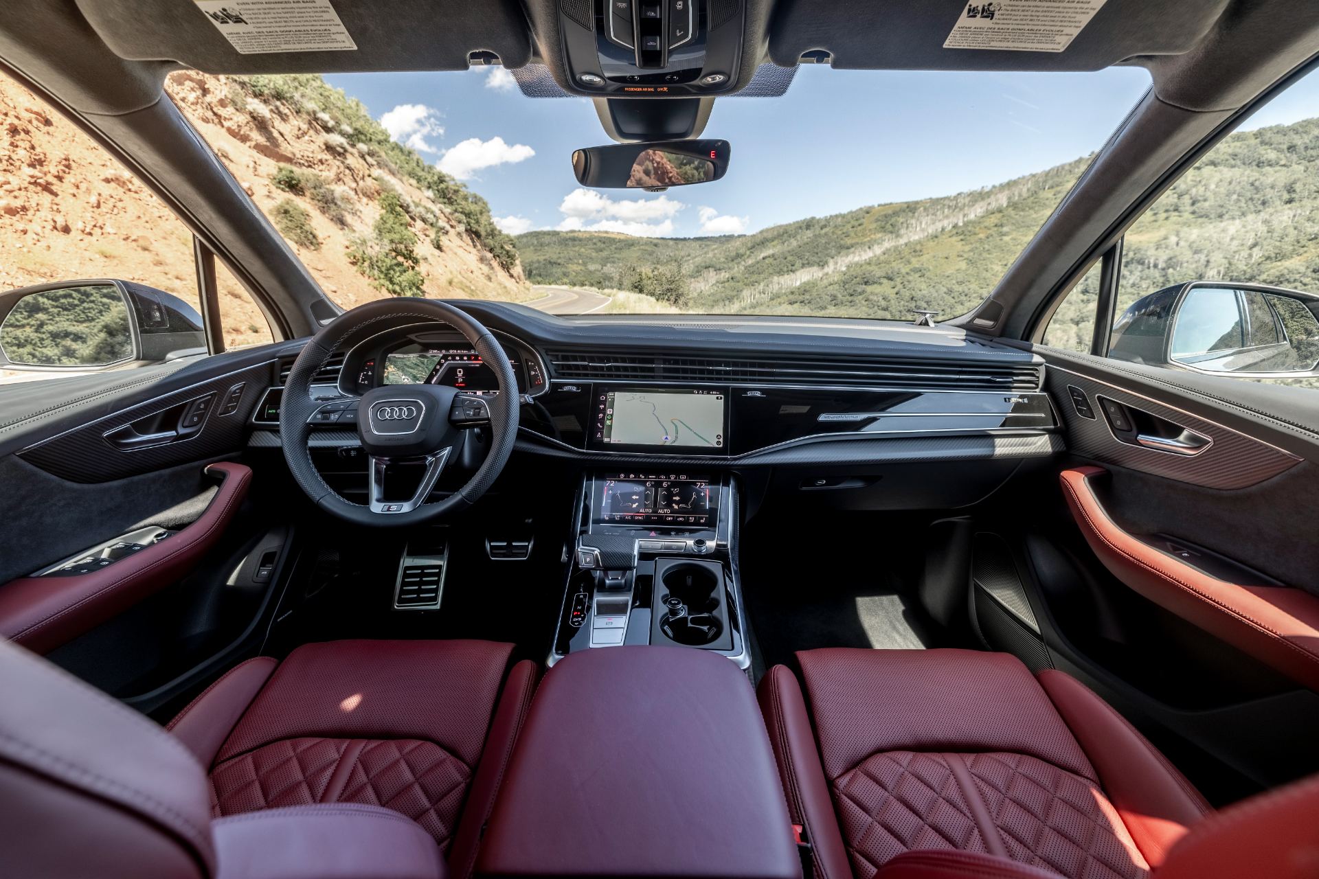 audi sq7 interior front view red leather