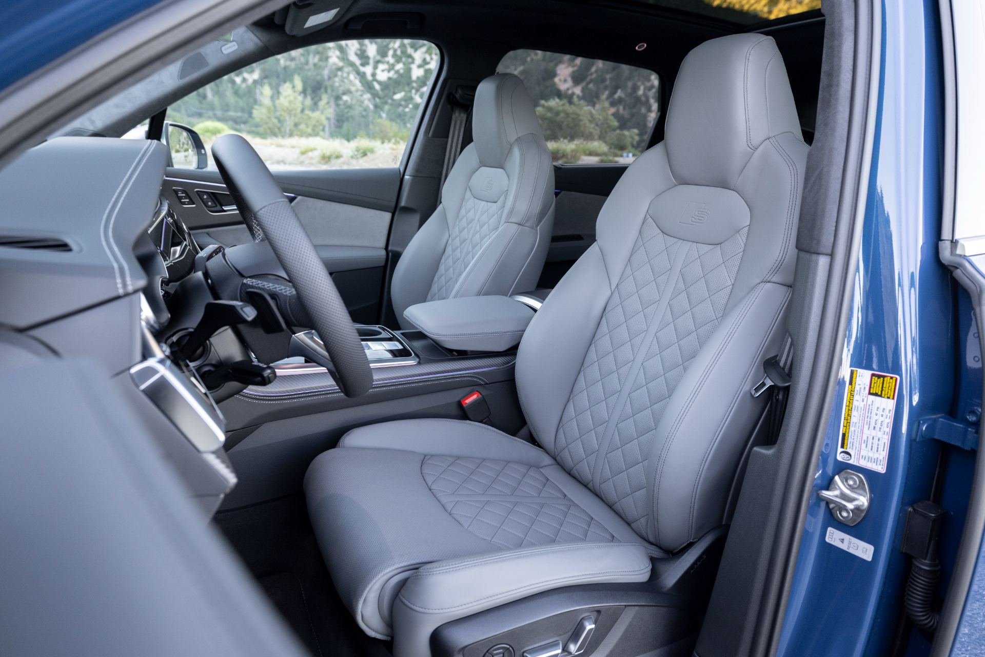 audi sq7 interior front seats door view grey leather